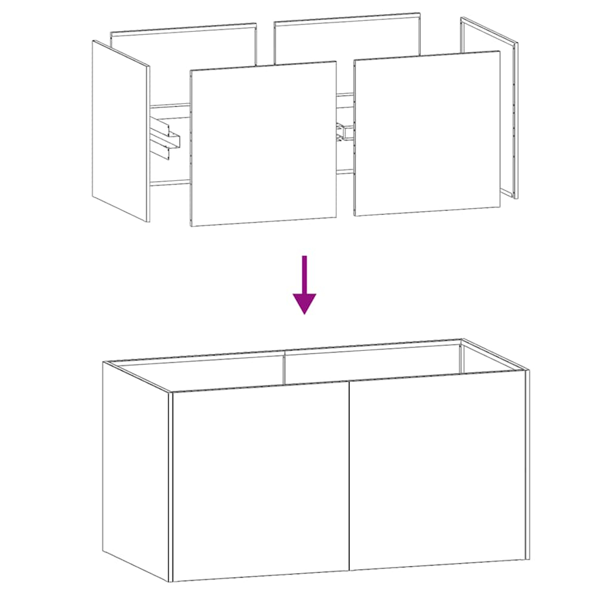 Un diagramma esploso mostra i passaggi di assemblaggio per costruire una fioriera rettangolare verde.