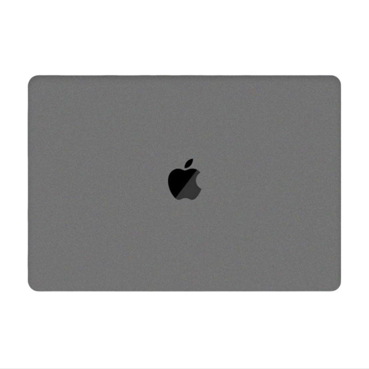 Un laptop grigio con un logo Apple sul coperchio chiuso. Il laptop è centrato.