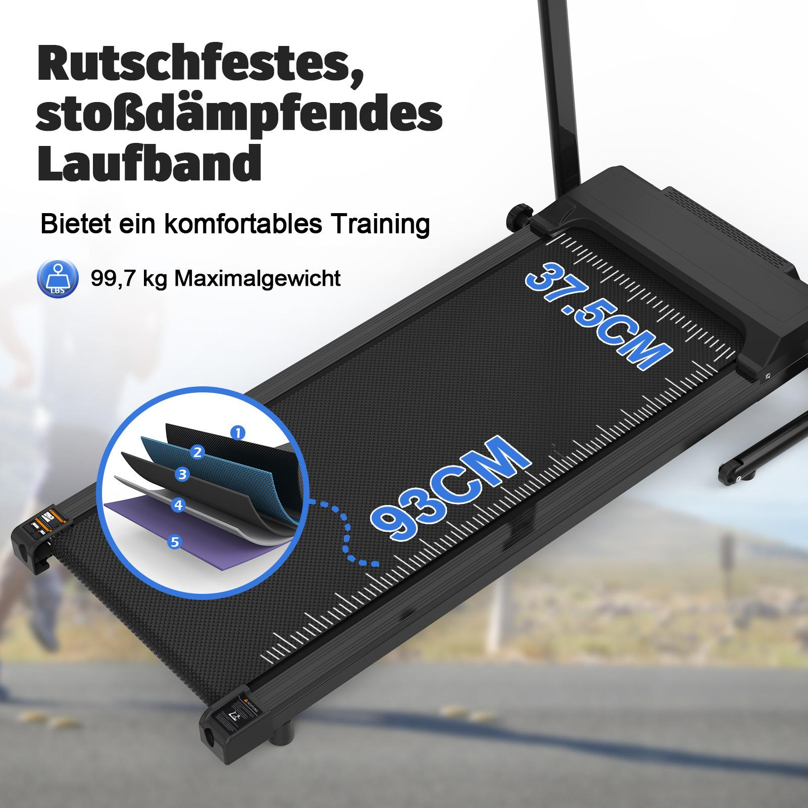 Eine Laufbandoberfläche mit Messungen, die ihre rutschfesten, stoßdämpfenden Eigenschaften zeigt.
