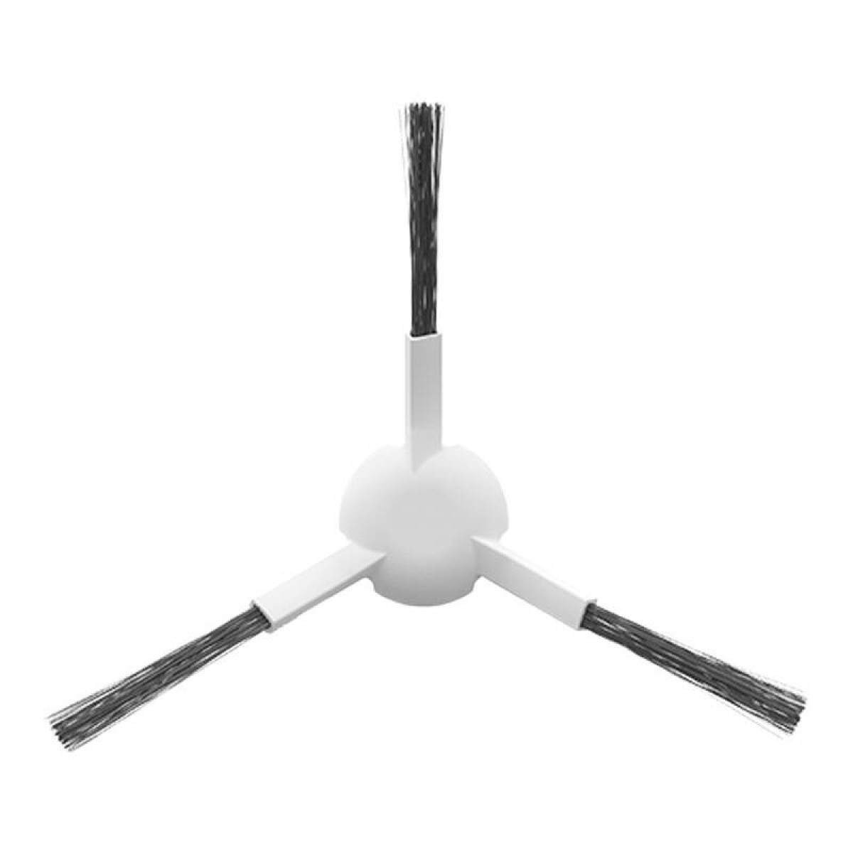 Biała nasadka szczotkowa do odkurzacza, z trzema czarnymi włosiami wystającymi na zewnątrz.