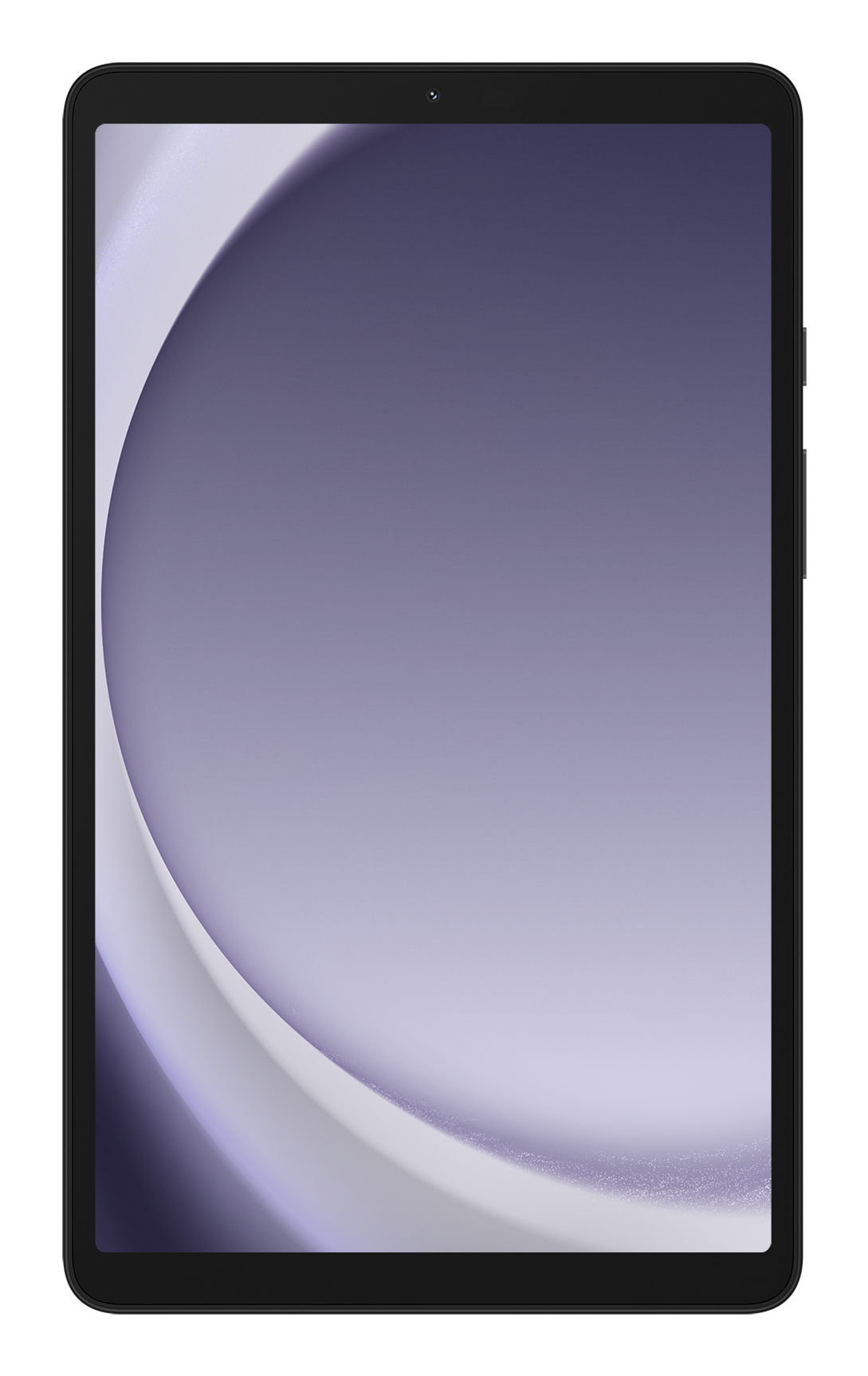 Czarny tablet z szarym i białym zakrzywionym wzorem na ekranie.