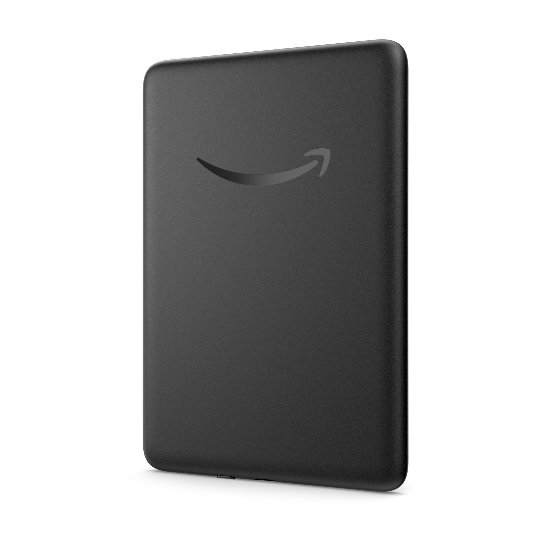 Ein schwarzer Kindle, der das Amazon-Logo auf der Rückseite zeigt.