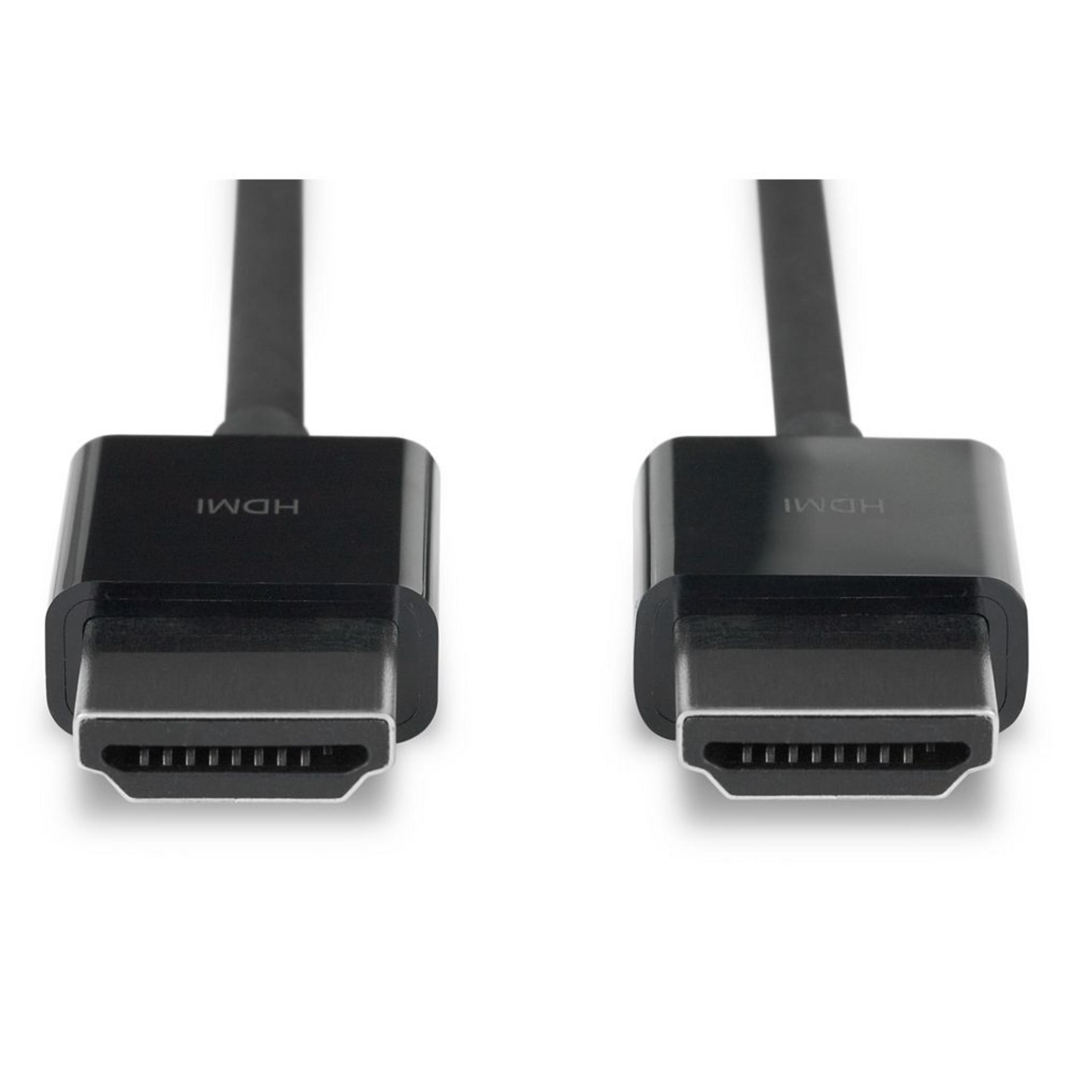 Zwei schwarze HDMI-Kabel mit Steckern auf weißem Hintergrund.