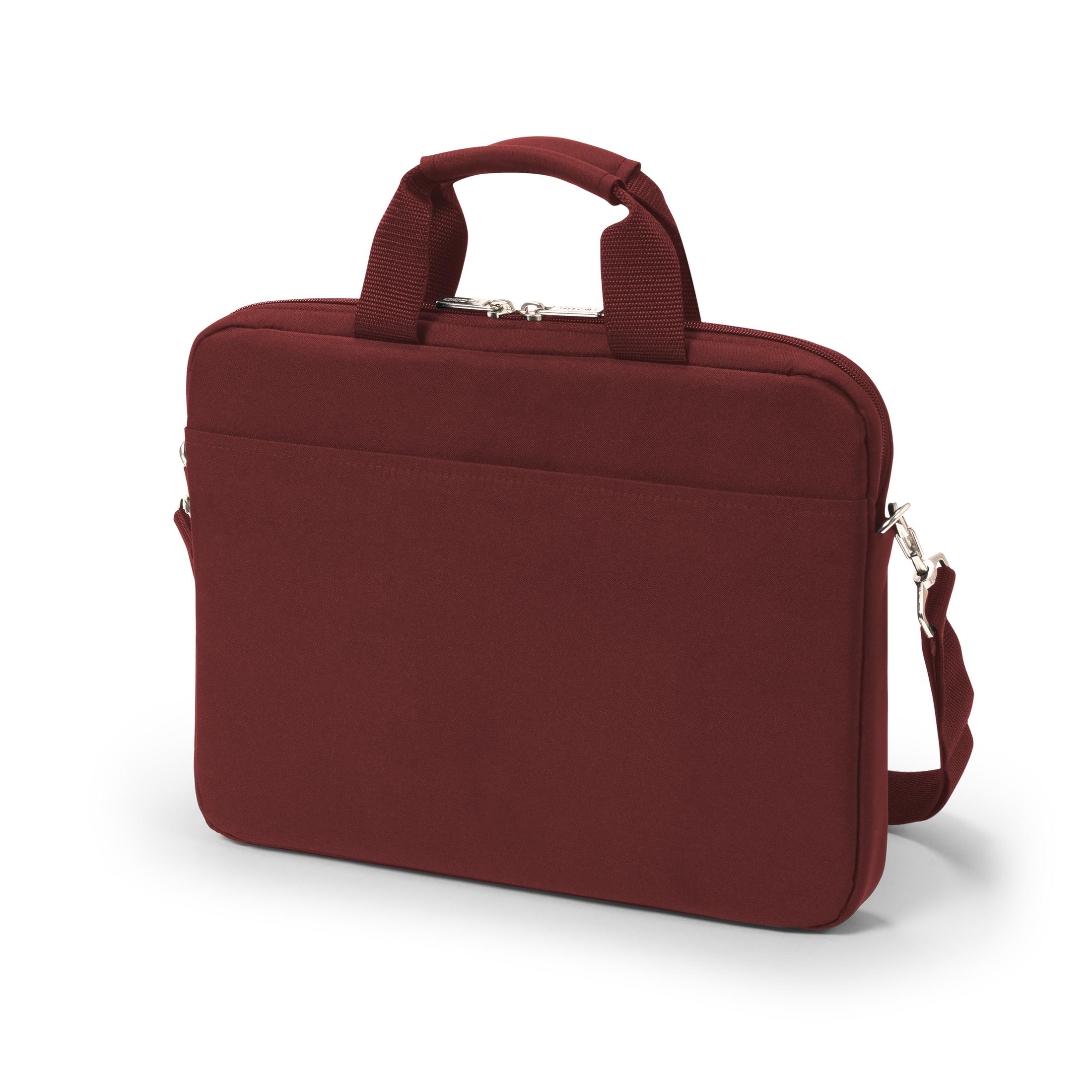 Eine kastanienbraune Laptoptasche mit Griffen und Schultergurt vor einem weißen Hintergrund.