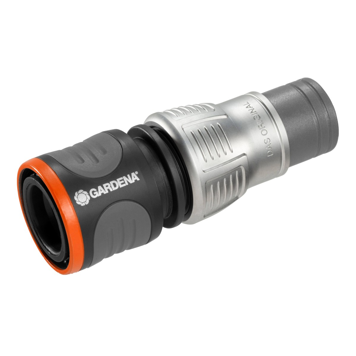 Connettore per tubo flessibile Gardena, grigio e arancione, per tubi da giardino.