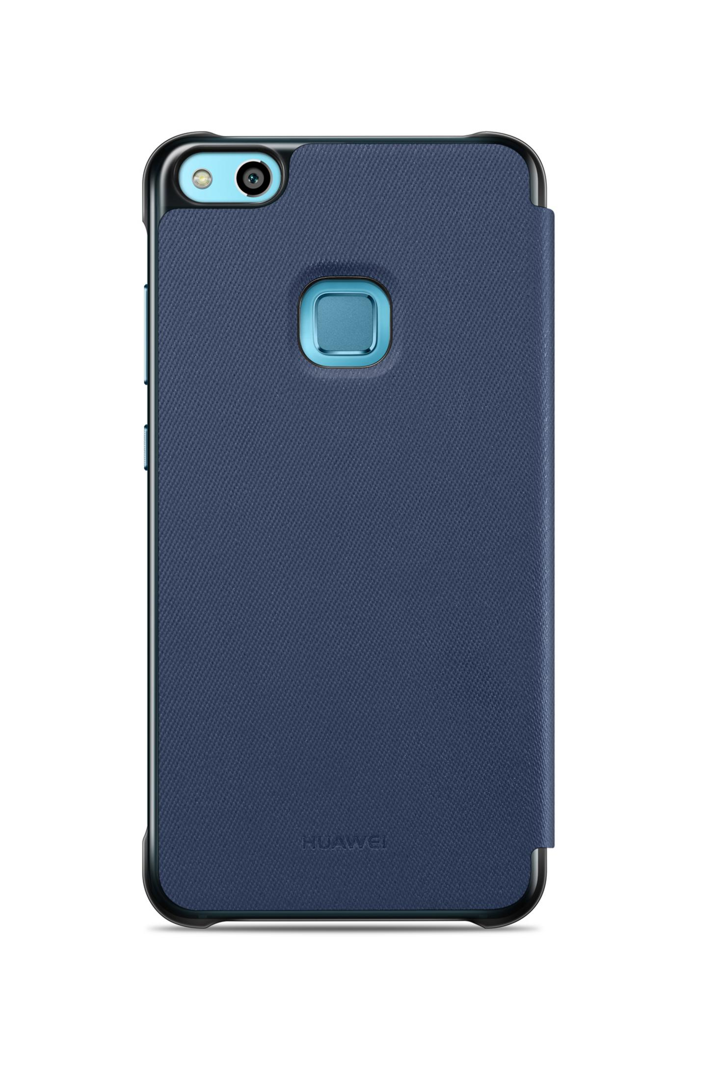 Das Bild zeigt eine dunkelblaue Huawei-Handyhülle mit einer quadratischen Kameraöffnung und einer Textur.
