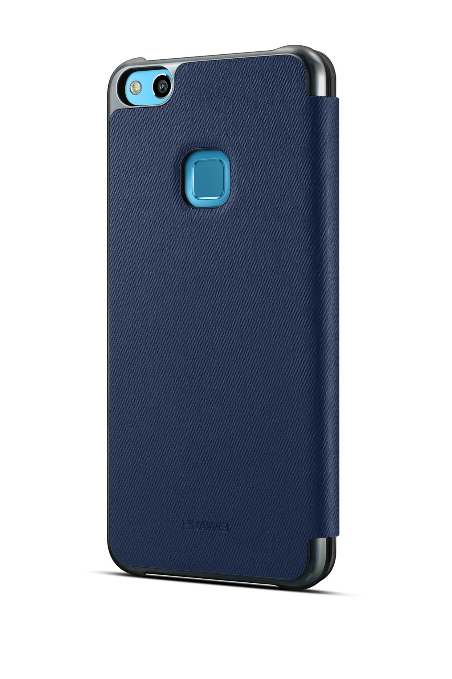 Das Bild zeigt eine dunkelblaue Huawei-Handyhülle mit einer quadratischen Kameraöffnung und einer strukturierten Oberfläche.