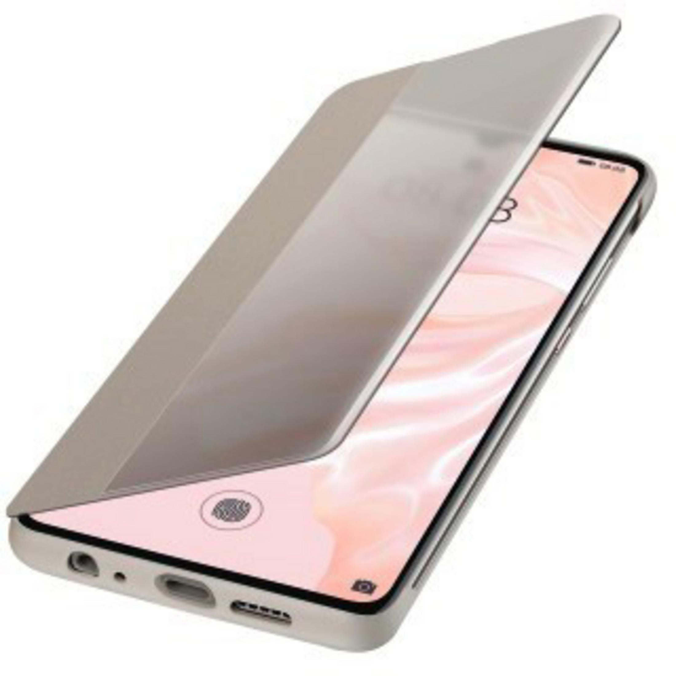 Smartphone mit Flipcover, das den Bildschirm mit einem Fingerabdrucksymbol anzeigt.