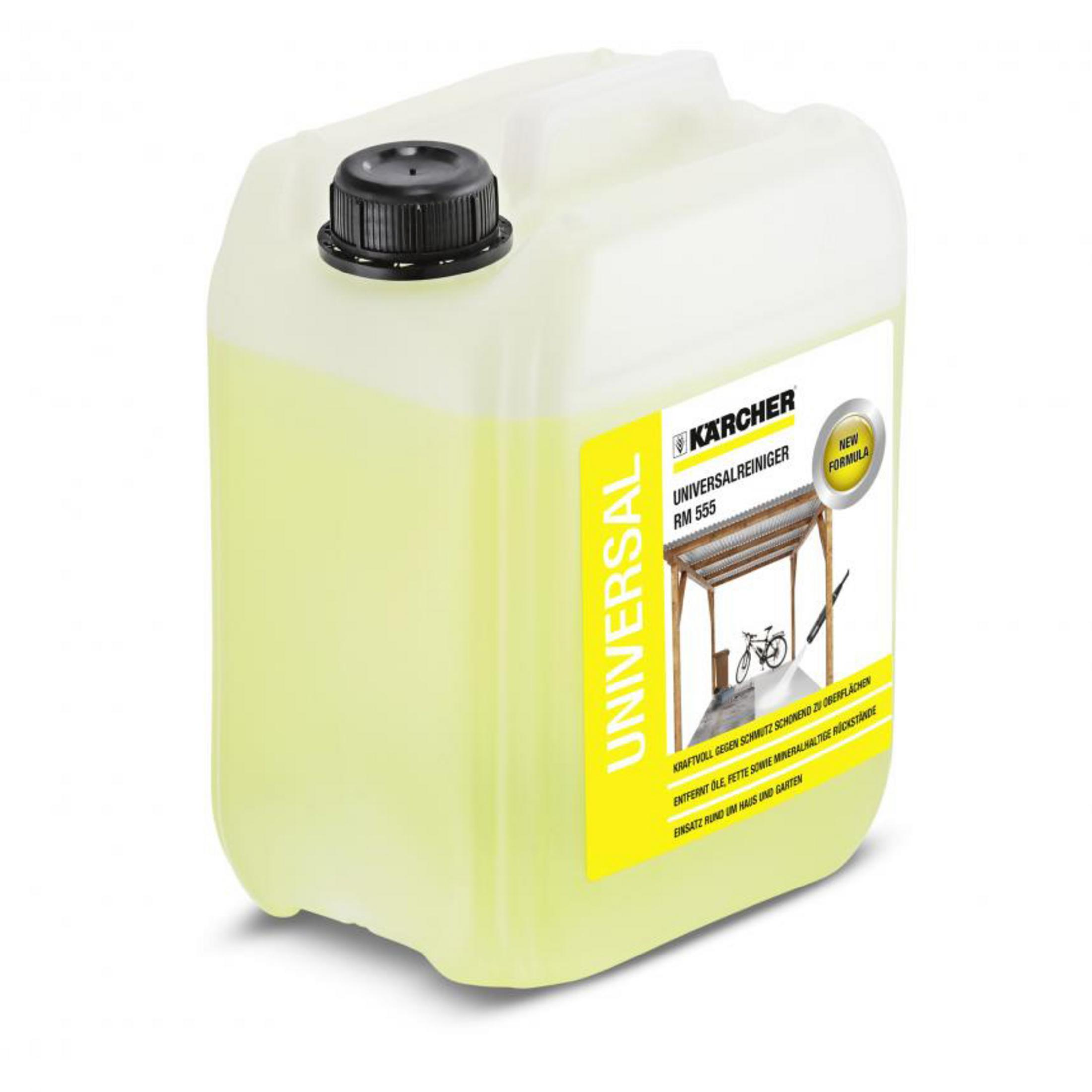Un contenitore di Kärcher Universal Cleaner RM 555 su sfondo bianco.