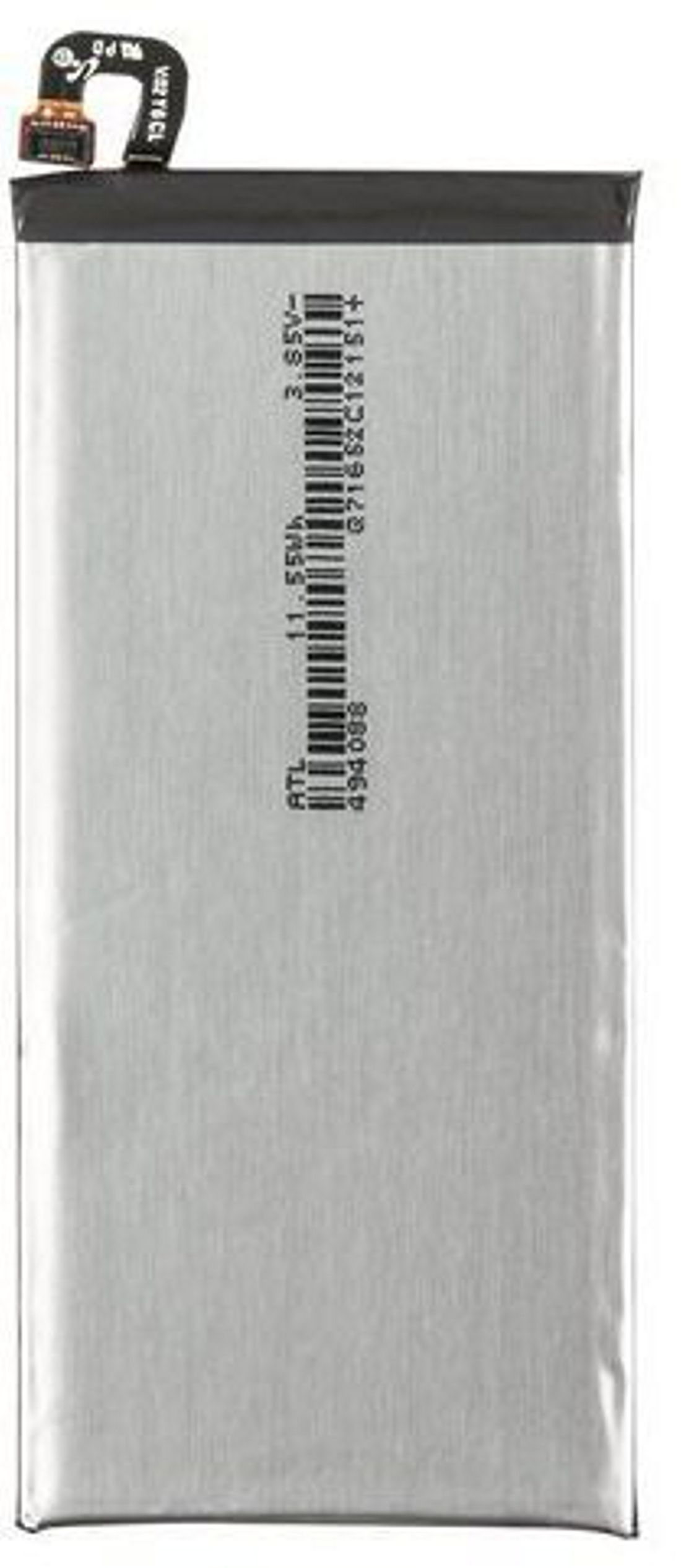 Samsung-Handyakku mit einem Barcode auf dem Etikett vor einem weißen Hintergrund.