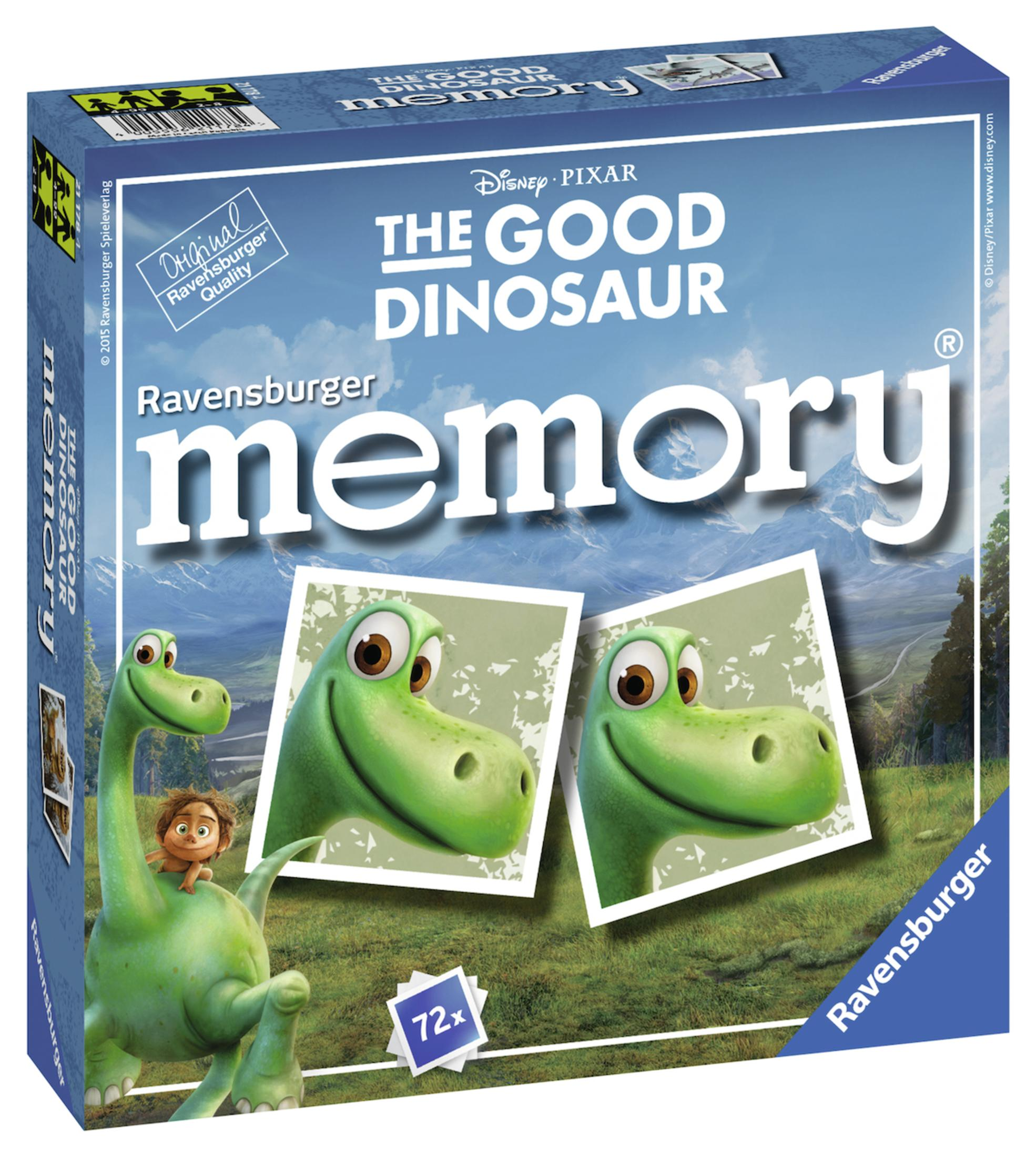 Die Memory-Spielbox von The Good Dinosaur zeigt Arlo und Spot mit Memory-Karten.