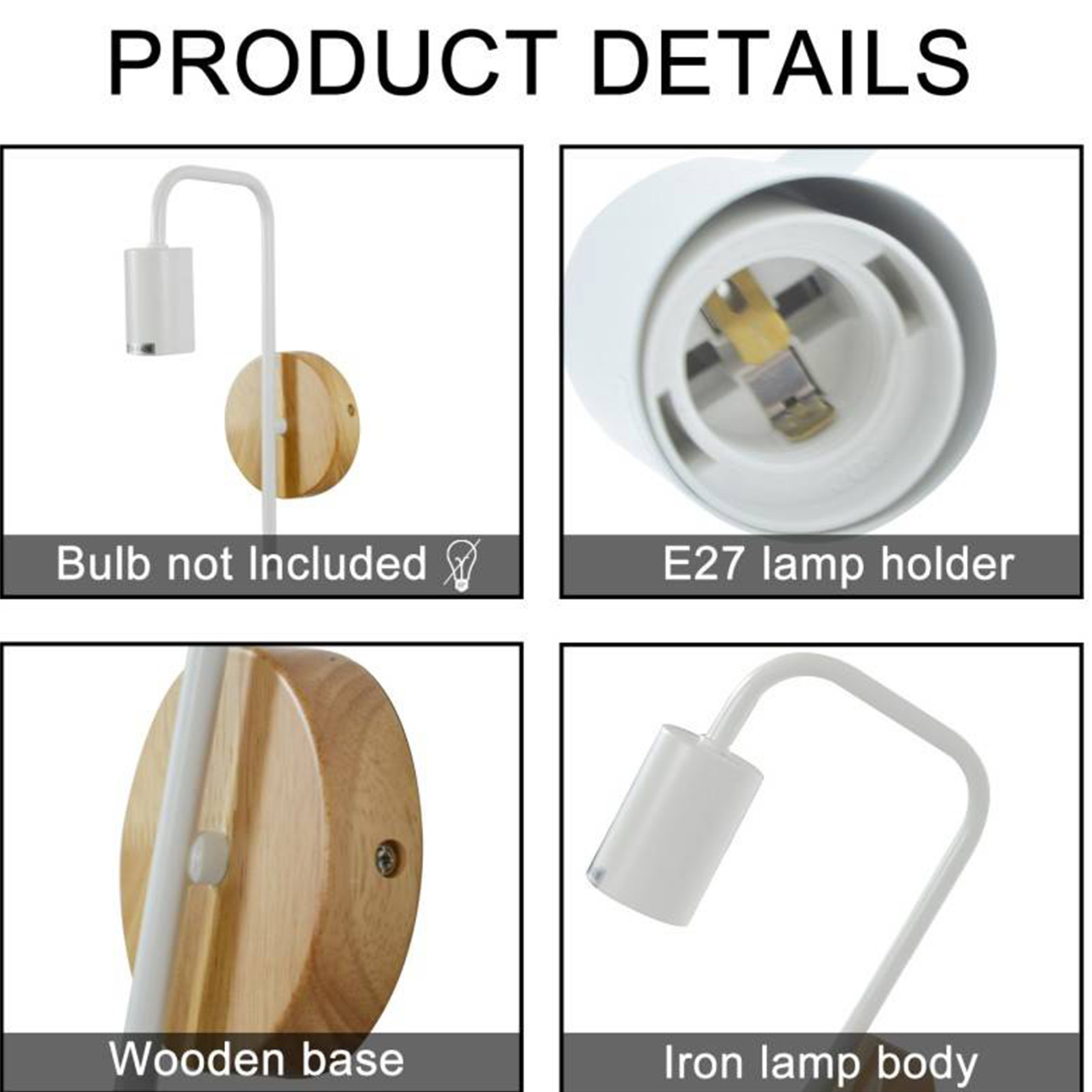 Una pantalla de detalles del producto que muestra partes de una lámpara sobre un fondo blanco.