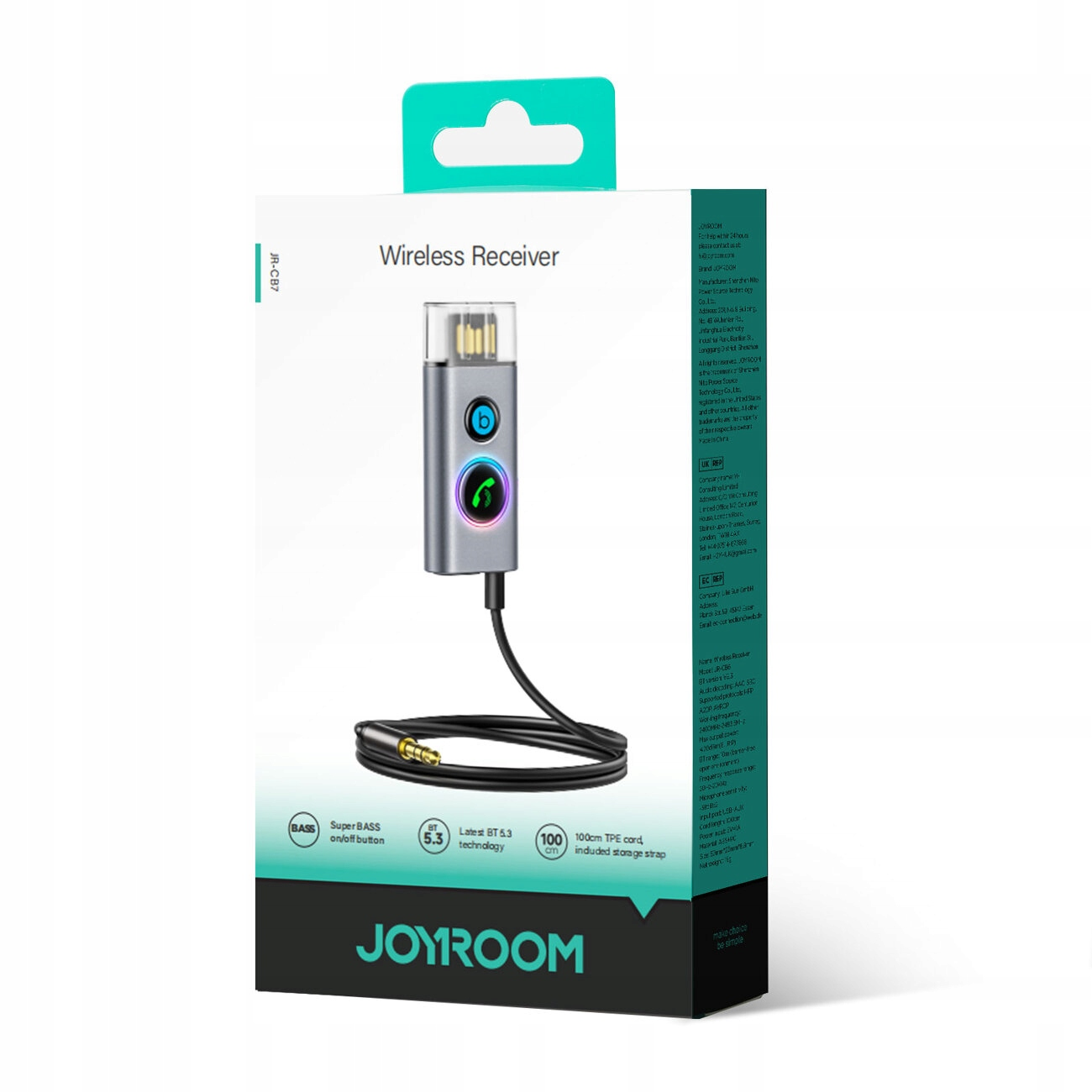 Eine Schachtel mit einem Wireless Receiver mit dem Markennamen Joyroom.