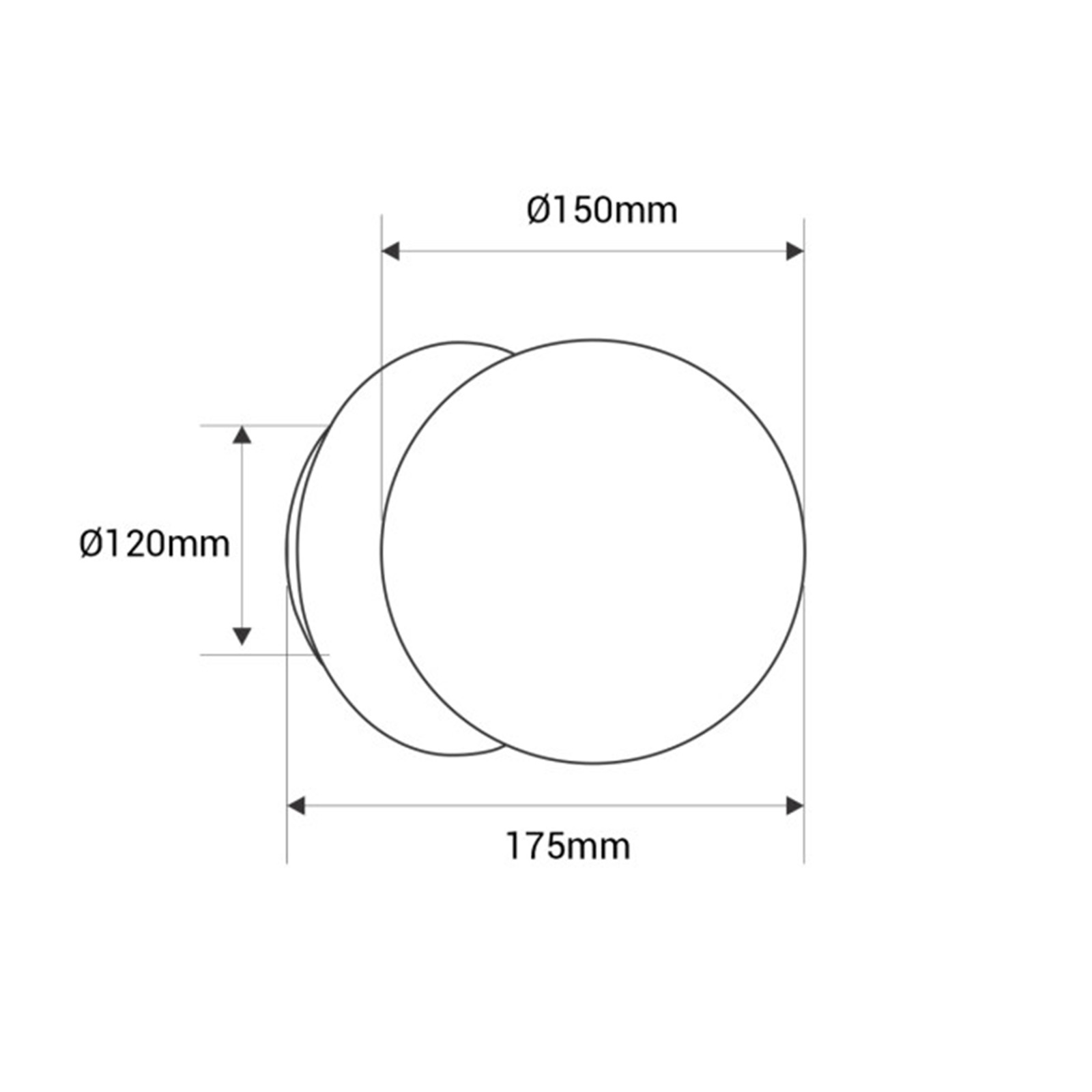 Un dibujo técnico muestra las dimensiones de una lámpara de pared redonda, detallando su diámetro y tamaño total.