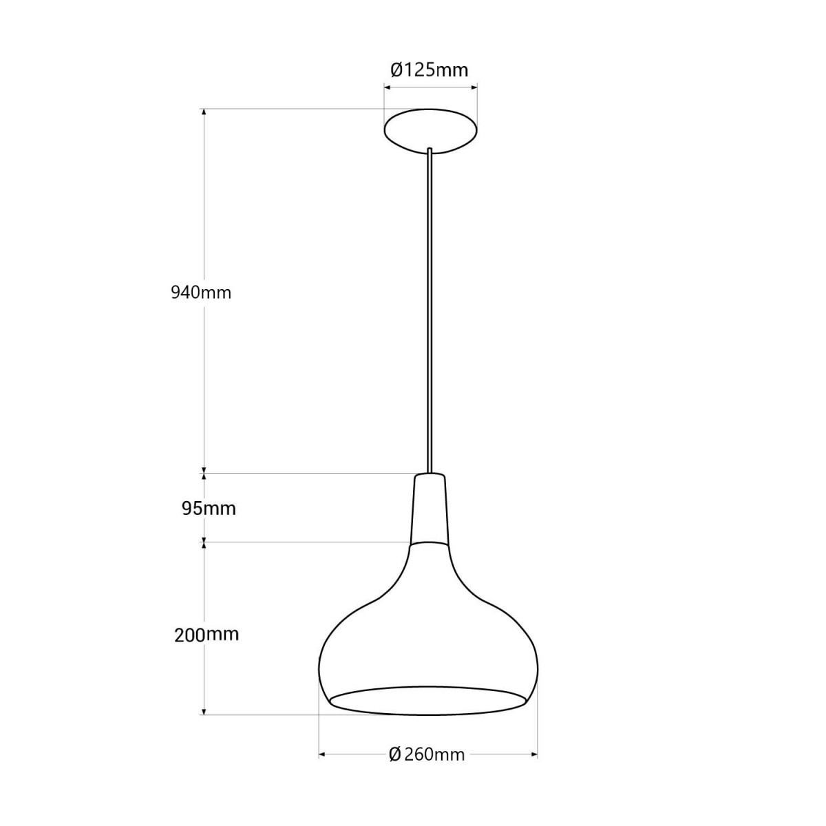 Una lámpara colgante con dimensiones proporcionadas. La lámpara tiene una parte superior blanca y una base metálica en forma de pera.