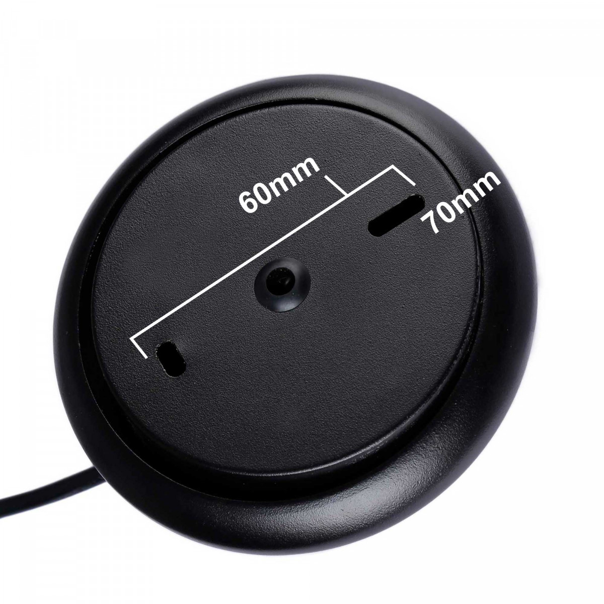 Una base circular negra con dimensiones etiquetadas: 60 mm y 70 mm.