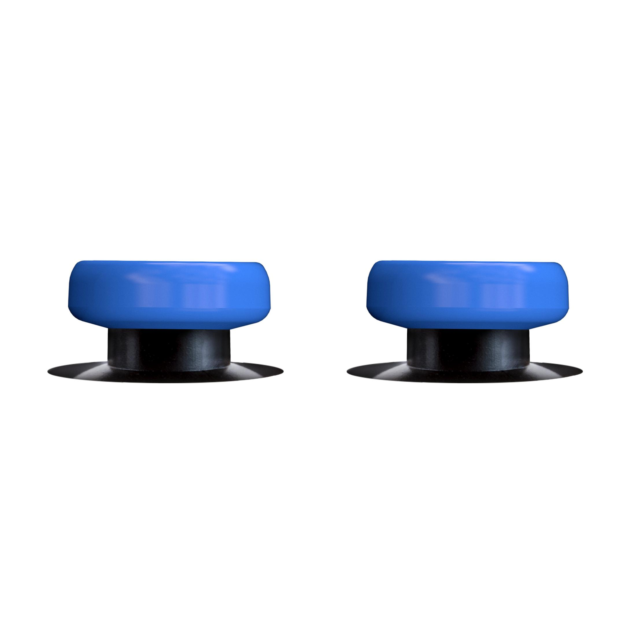 Due impugnature per pollice del controller di gioco blu e nere sono posizionate una accanto all'altra su uno sfondo bianco.