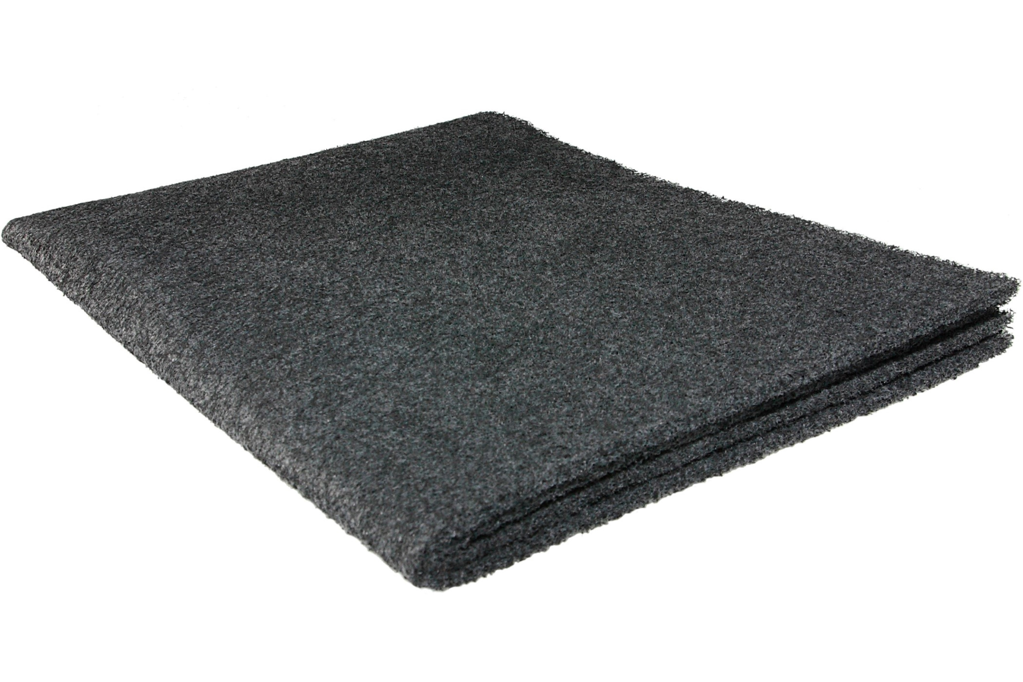 A folded stack of dark gray or black fabric is displayed on a white background.