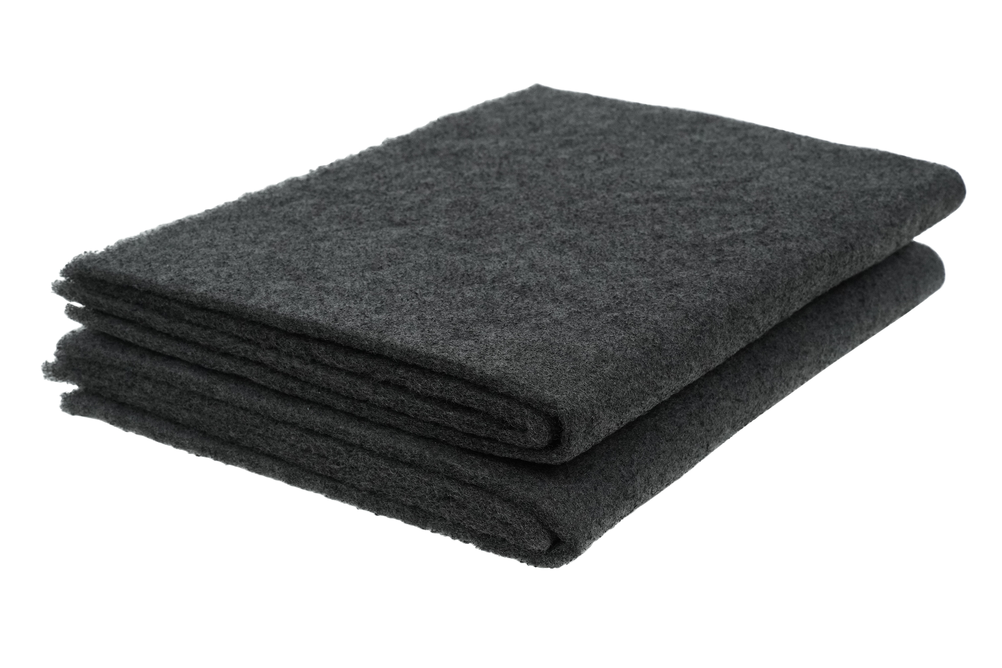 Two dark gray or black fabric squares are stacked on each other against a white background.