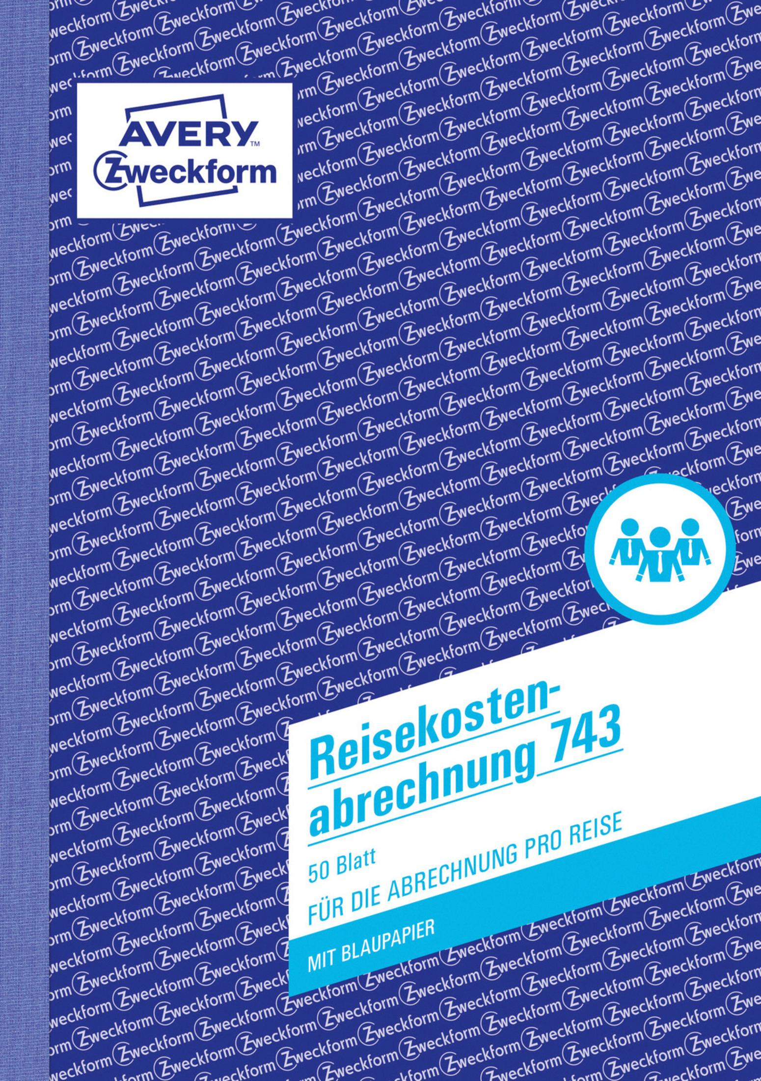 Avery Zweckform Reisekostenabrechnung 743 Formular mit blauen Akzenten, entworfen für Reisekostenabrechnungen.