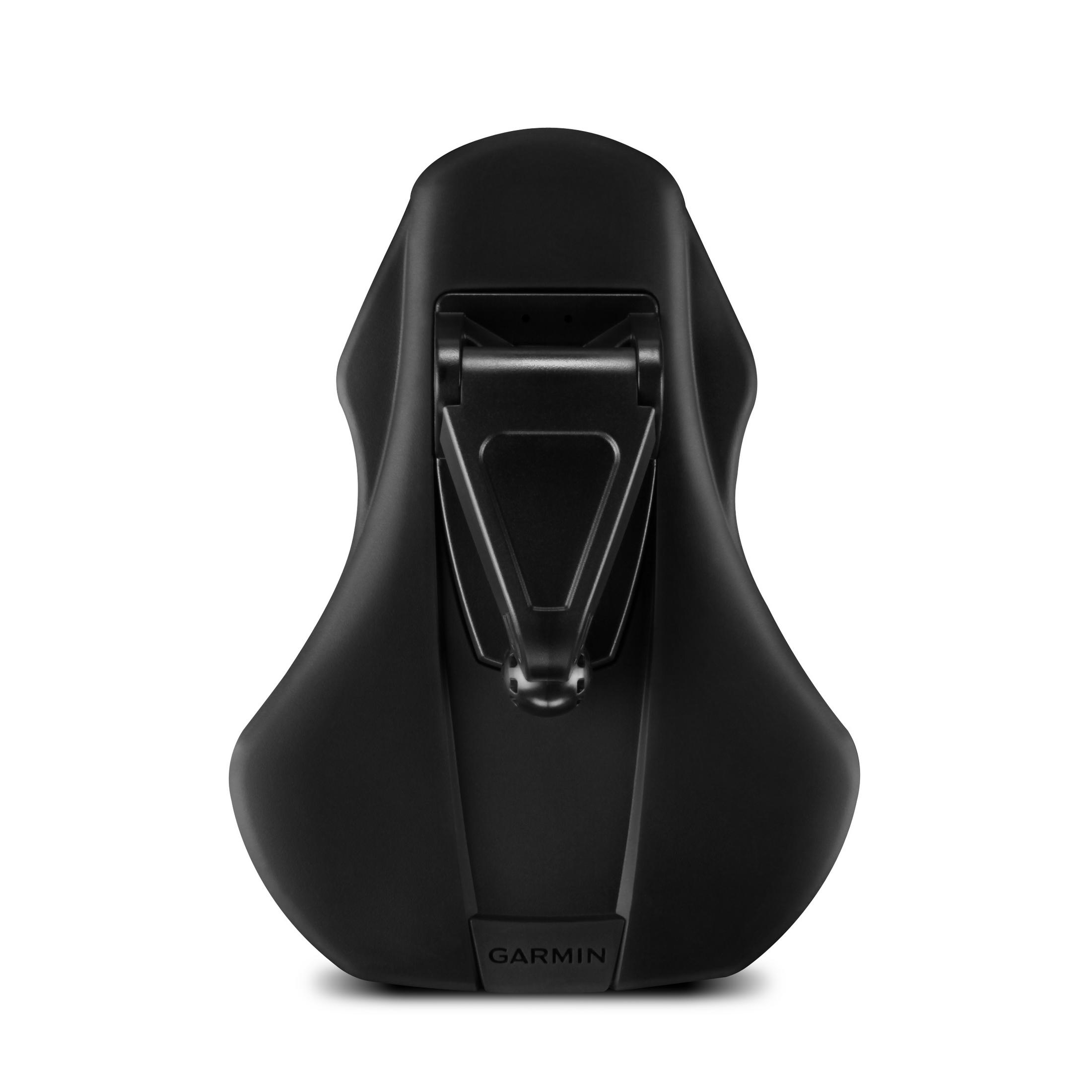 Ein schwarzer Fahrradsattel wird vor einem weißen Hintergrund gezeigt, der sein ergonomisches Design und Markenlabel hervorhebt.