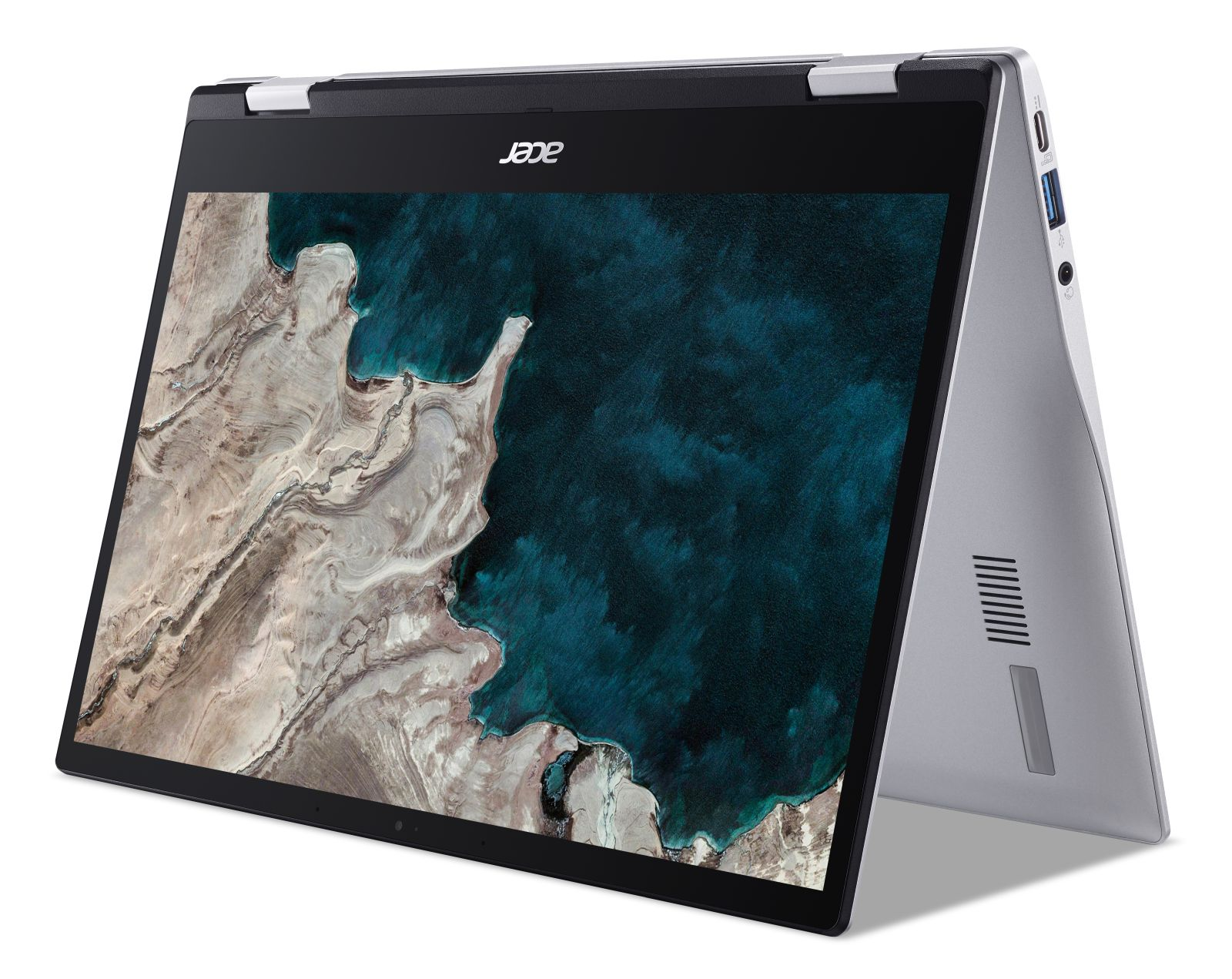 Ein Acer Chromebook im Tablet-Modus, der einen Hintergrund zum Thema Ozean anzeigt.
