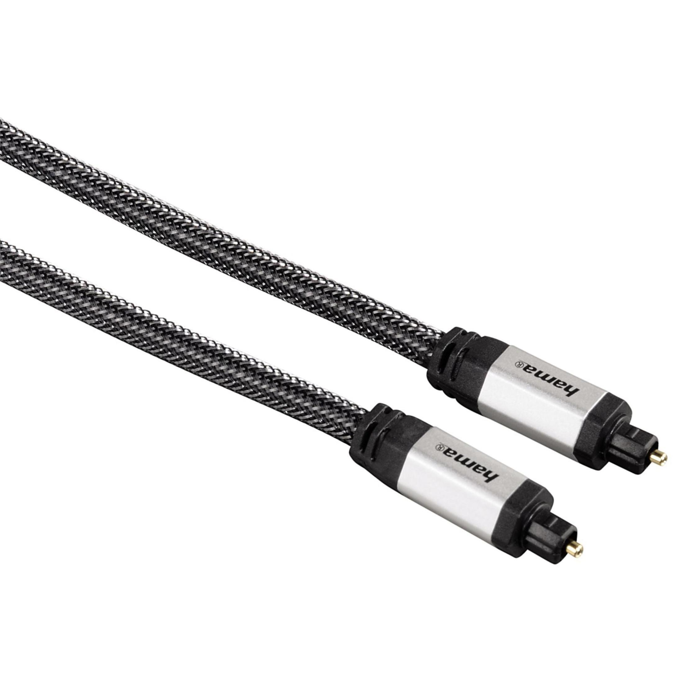 Zwei Audiokabel mit silbernen Enden und schwarz-grau geflochtenen Kabeln werden angezeigt.