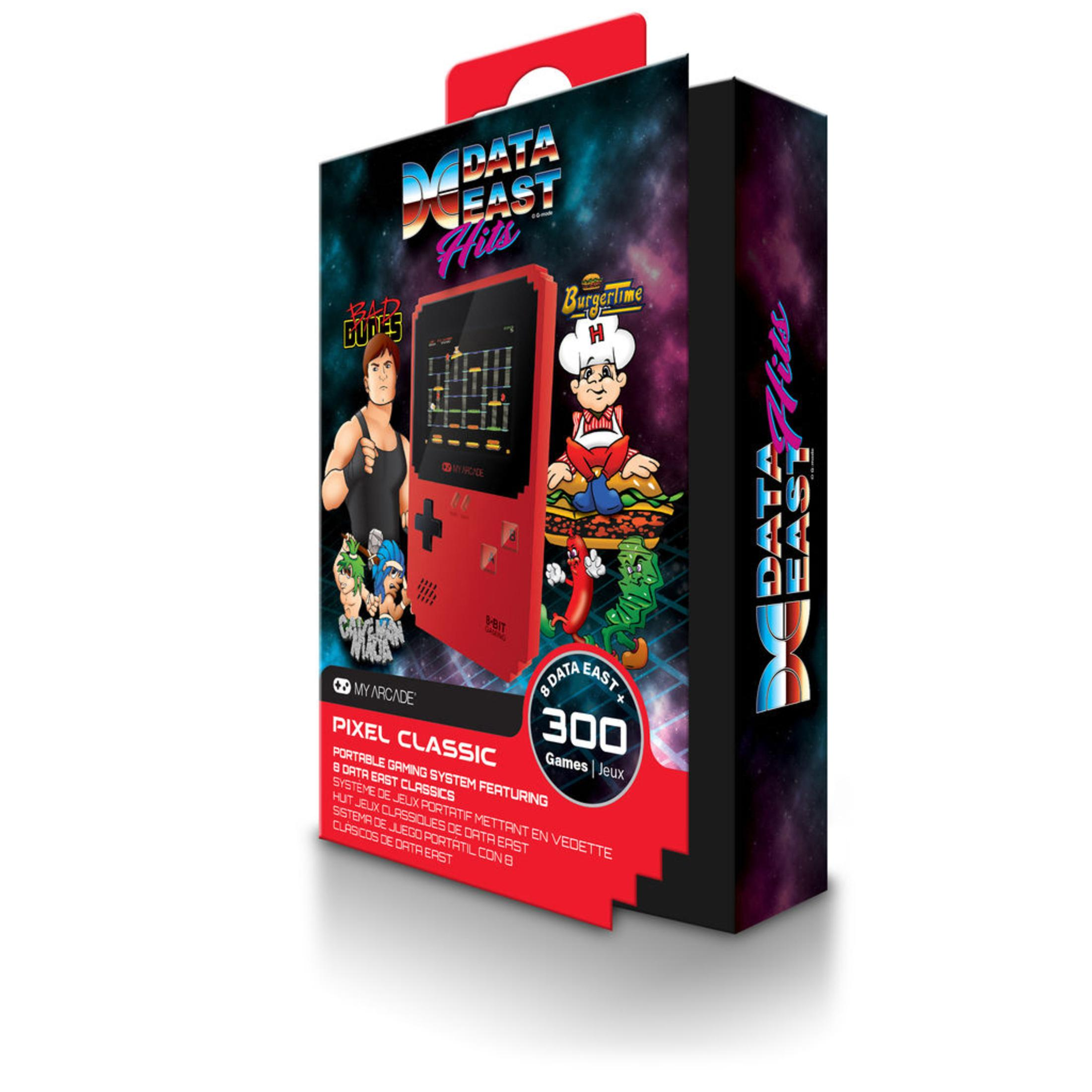 Eine rote Spielekonsolenbox mit dem My Arcade-Logo, einem Spielekonsolenbild und Charakteren aus Data East-Spielen.