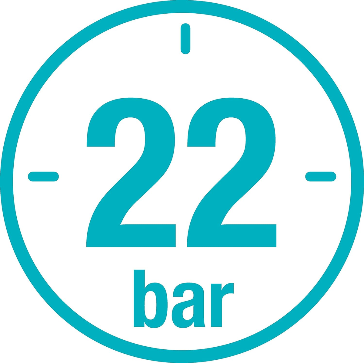 Ein türkisfarbener Kreis mit der Zahl 22 und dem Wort „bar“ darin.