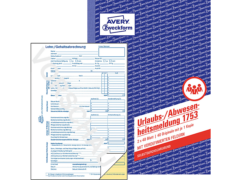 AVERY ZWECKFORM 1753 URLAUBSABWESENHEITSMEL A5 SD 2X40 BLATT