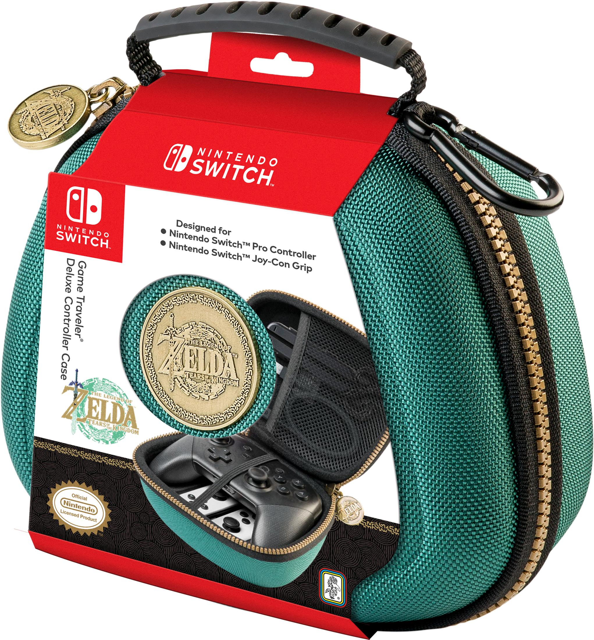 Etui na kontroler do gier Zelda, z logo Nintendo Switch i szczegółami gry.