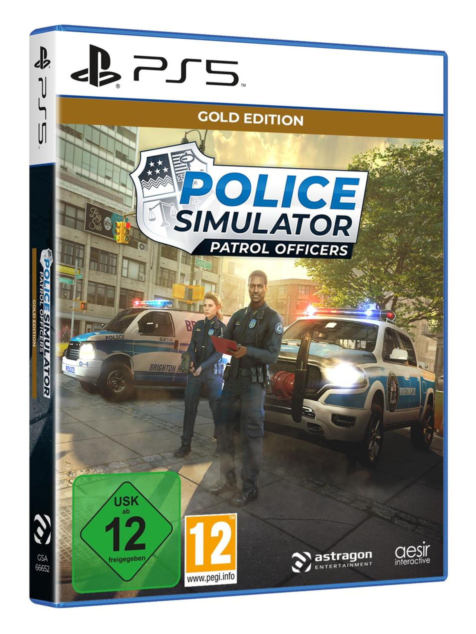 Videospielcover des Polizeisimulators, mit Polizisten vor Polizeifahrzeugen.
