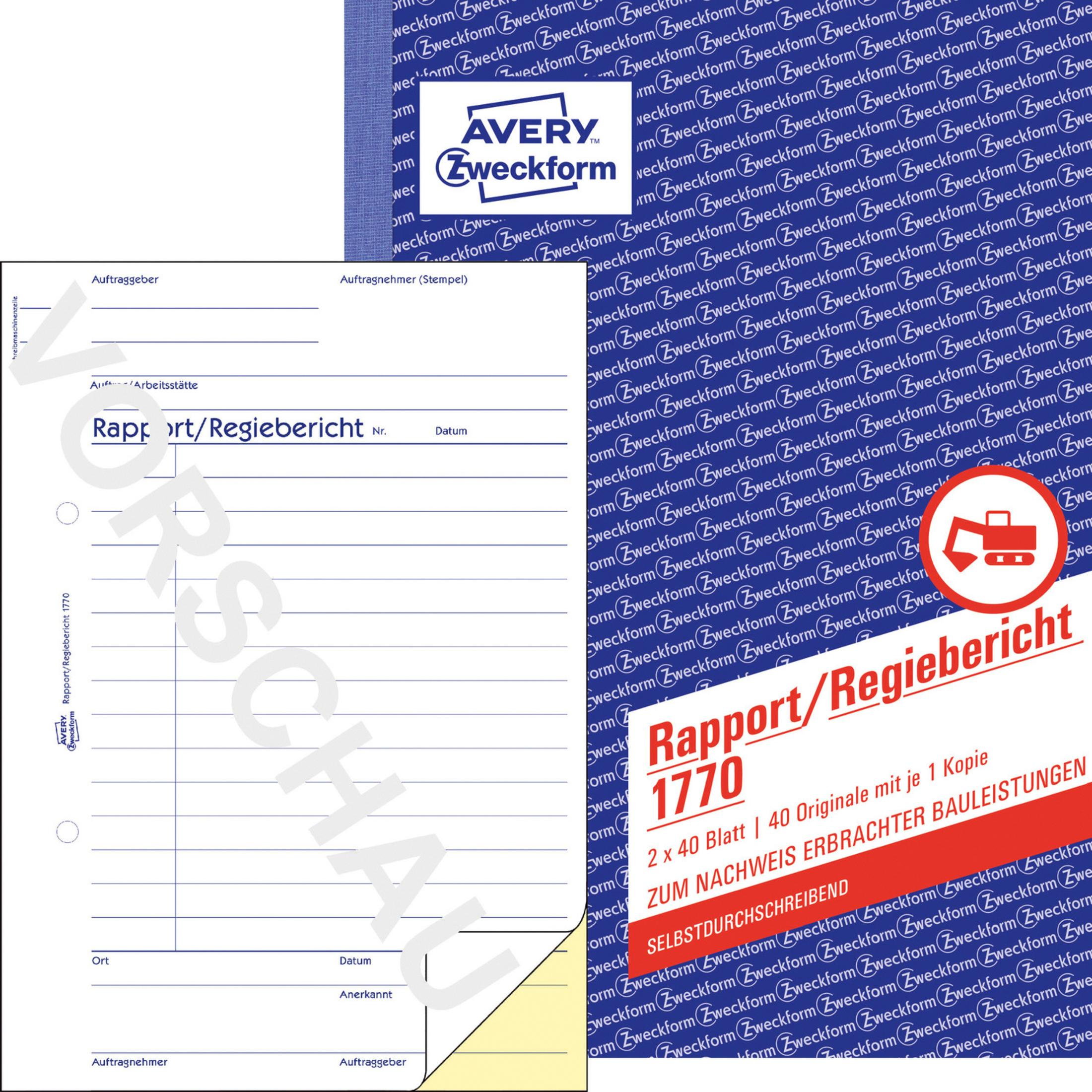 AVERY Zweckform Formularbuch Rapport/Regiebericht, SD, A5 1770 bei