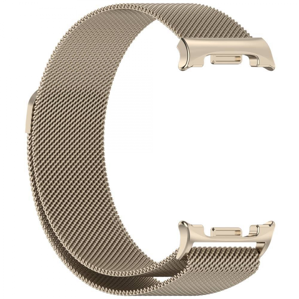 Goldenes metallisches Uhrenarmband. Mesh-Design. Zwei Anschlüsse links.