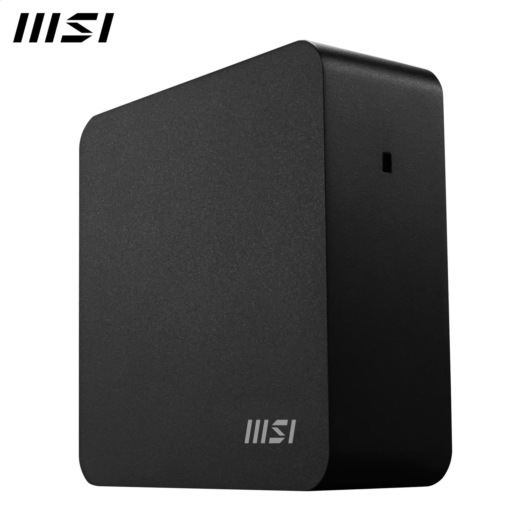 Ein kleiner, schwarzer MSI-Computer. Das MSI-Logo ist auf der Vorderseite sichtbar.