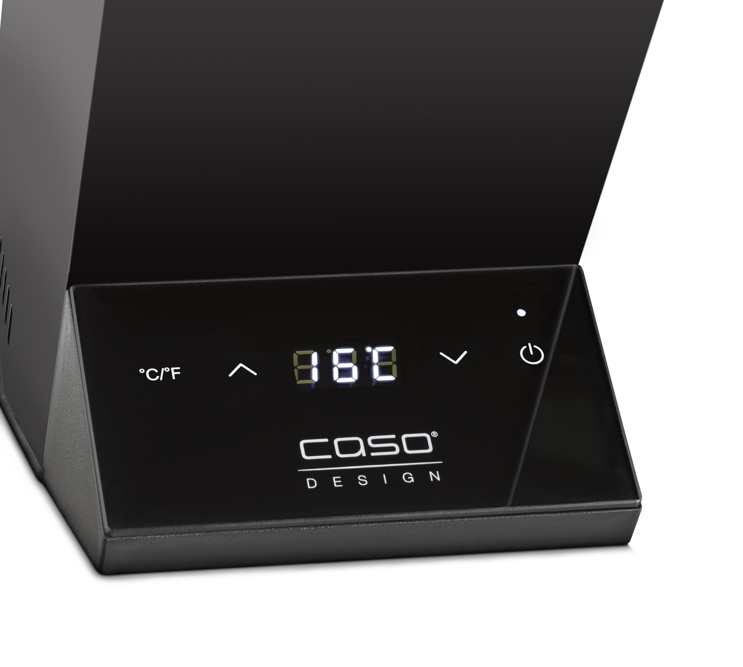 Nahaufnahme des Displays eines schwarzen Luftreinigers. Es zeigt 160. Die Marke ist COSO DESIGN.