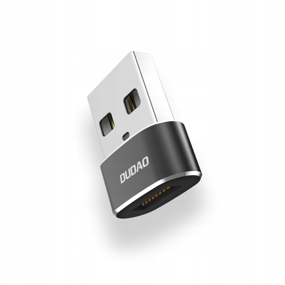 Czarny i srebrny adapter USB z logo DUDUO, widok z boku na białym tle.