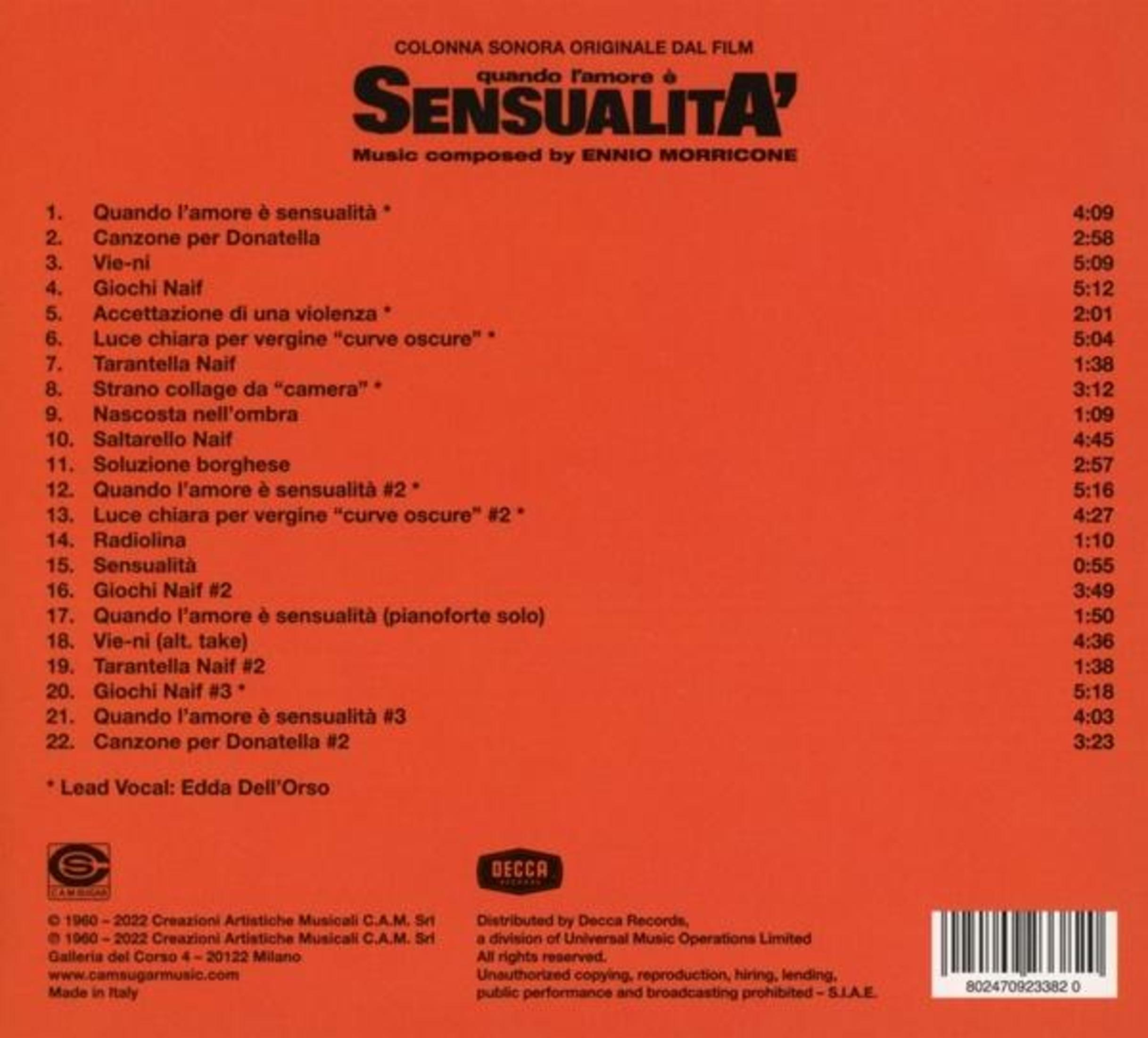 Albumcover mit Songtiteln und Credits. Der Titel 'Sensualita' steht oben. Mit Edda Dell'Orso.
