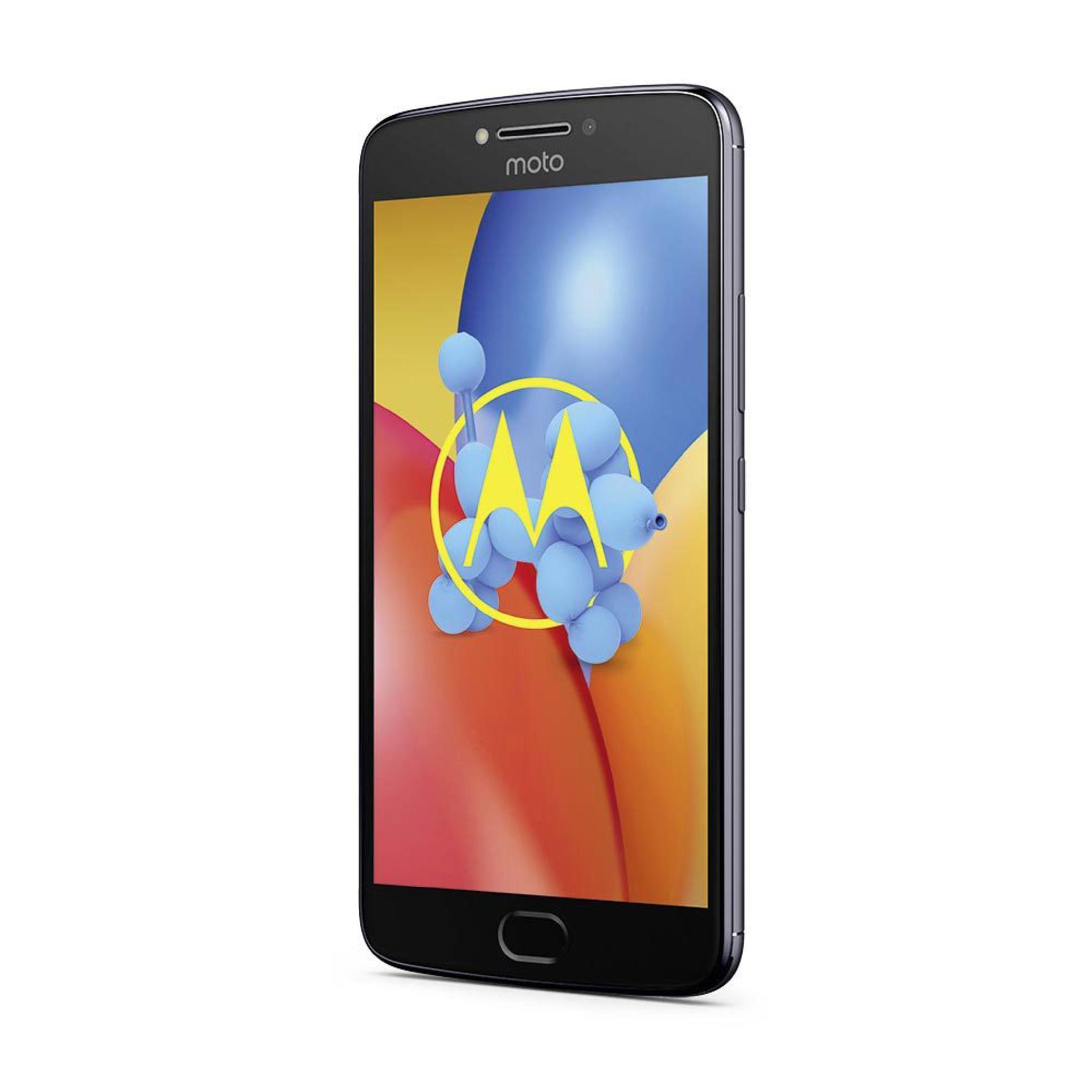 Ein schwarzes Smartphone mit farbenfrohem Bildschirm und dem Wort 'moto' oben.