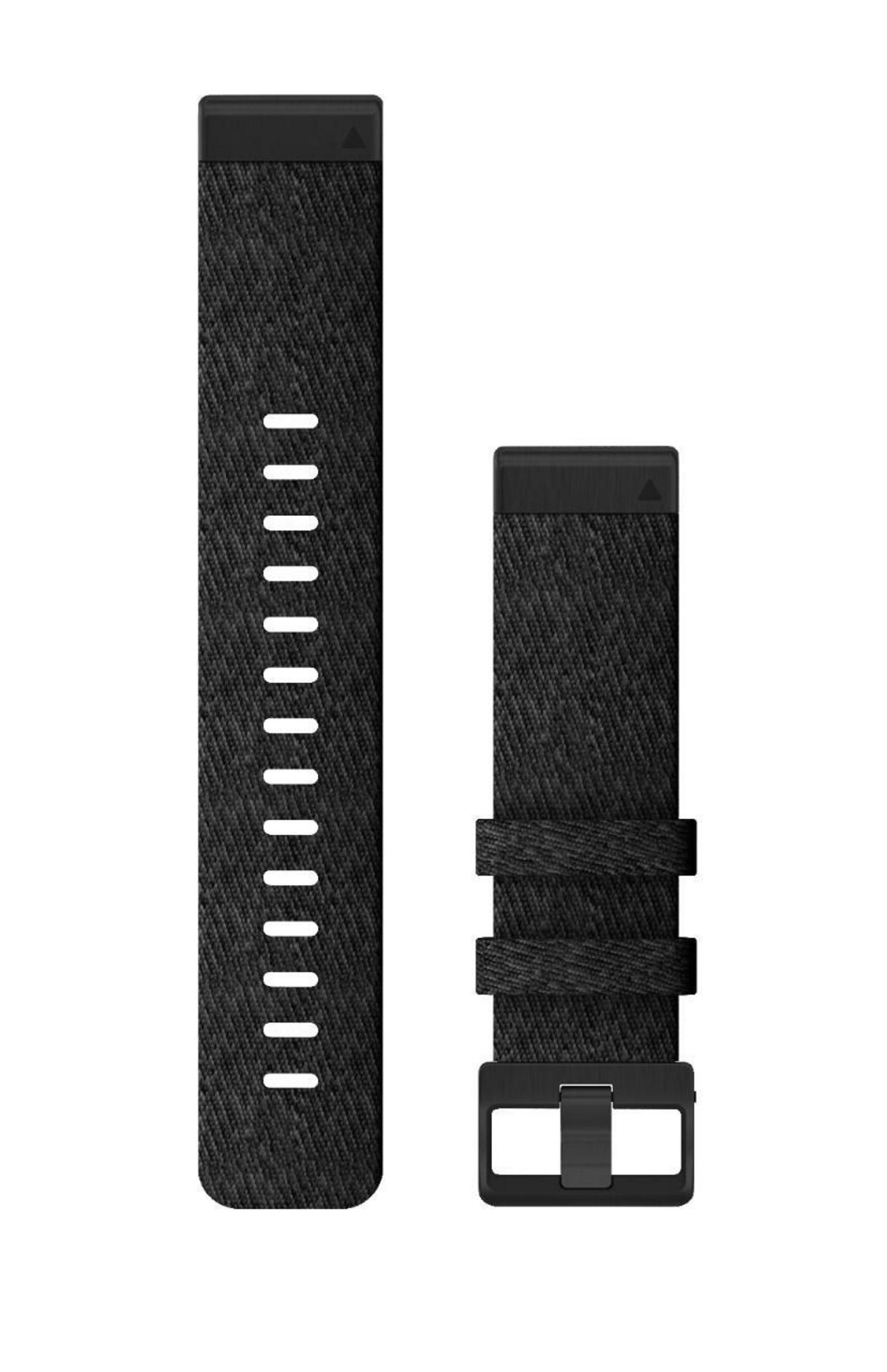 Zwei schwarze Uhrenarmbänder, eines mit Löchern und eines mit Schnalle.