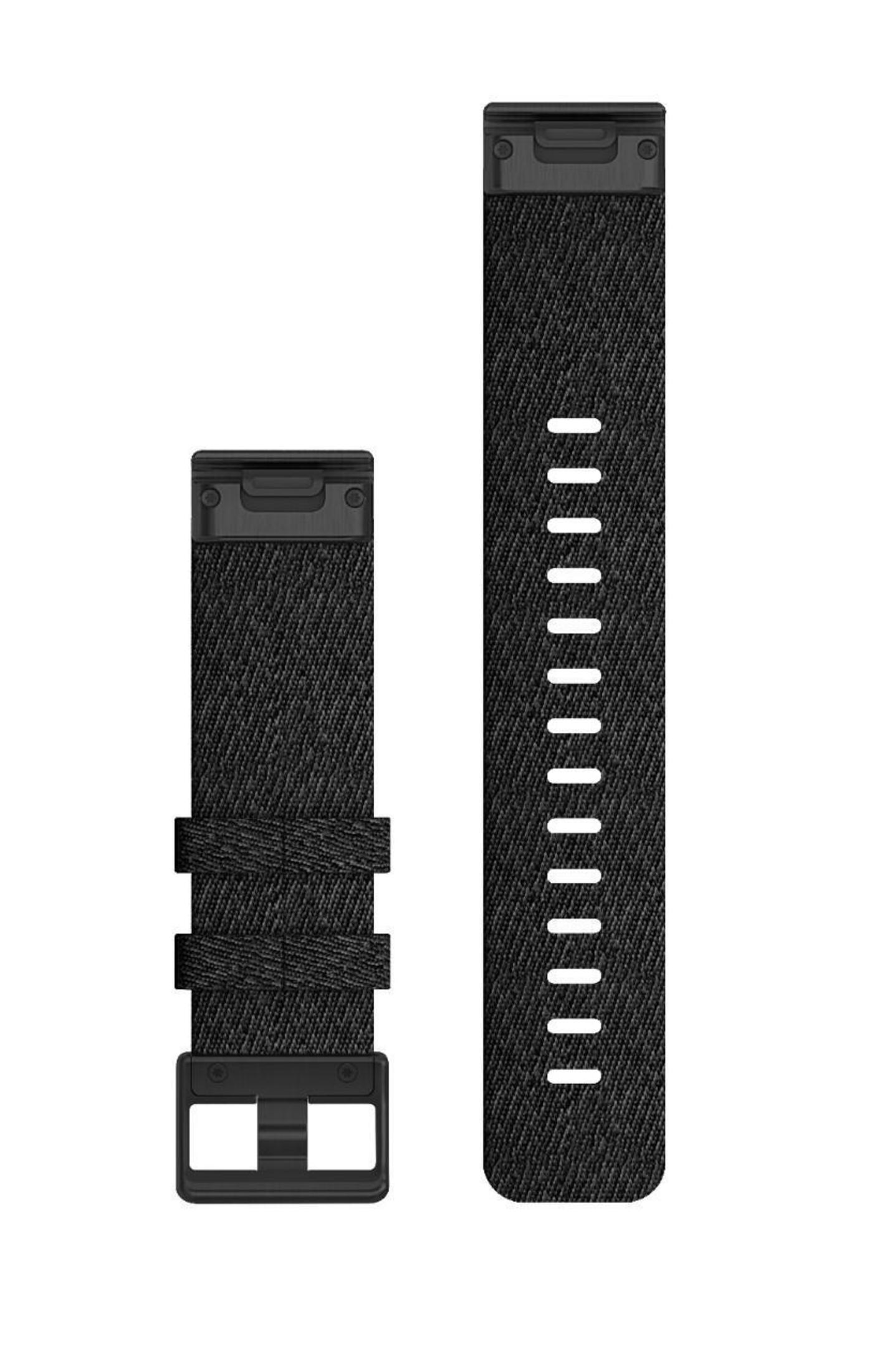 Zwei schwarze Uhrenarmbänder, beide mit schwarzen Schnallen.