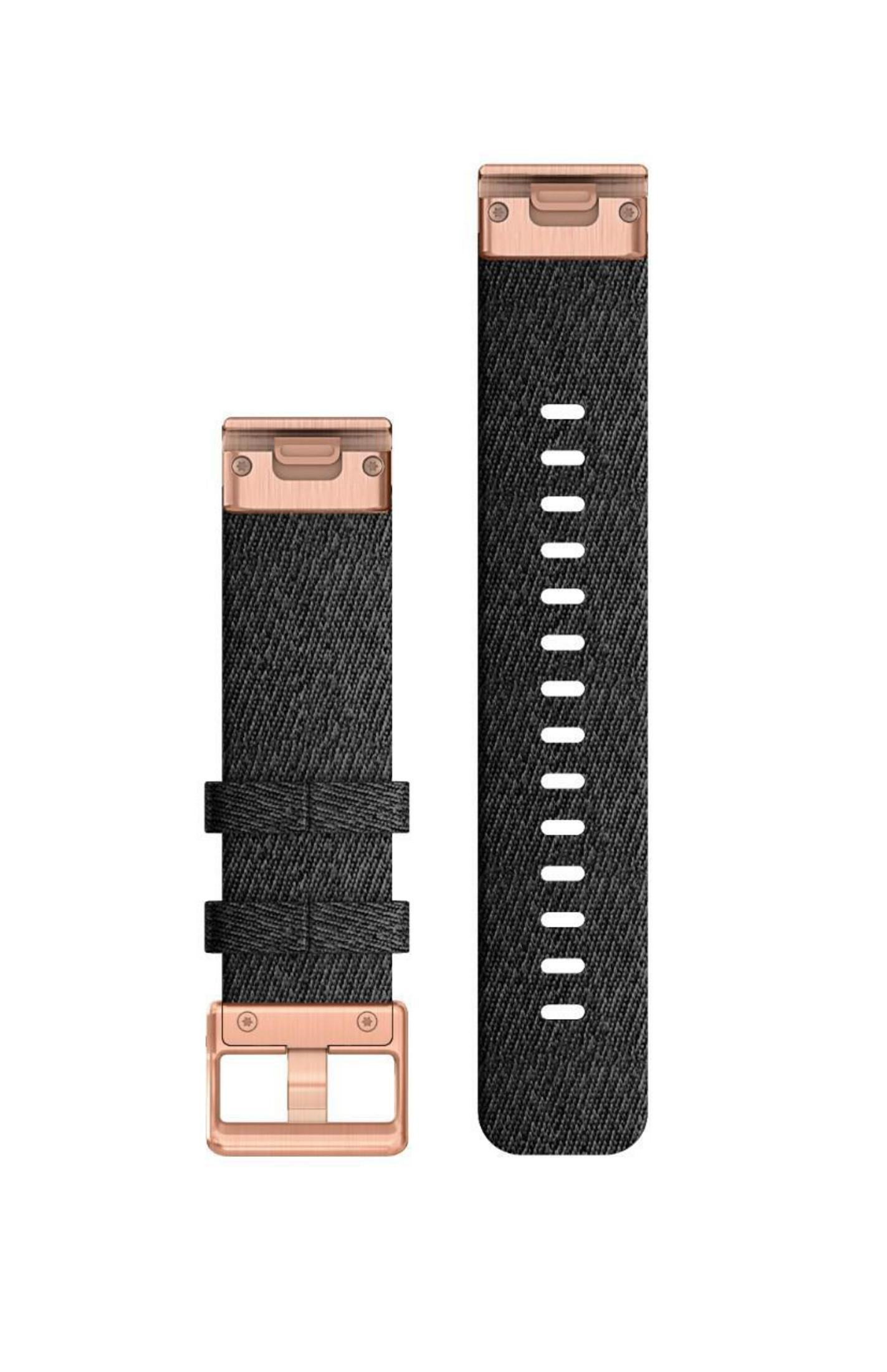 Due cinturini neri per orologio con fibbia nera e oro rosa.