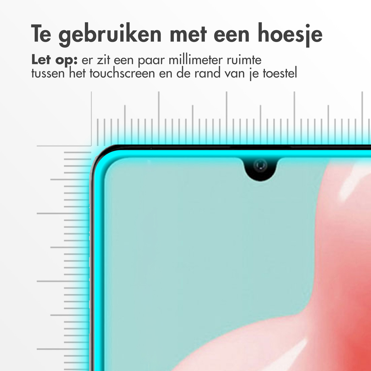 Een telefoonscherm met een liniaal dat de rand toont.
