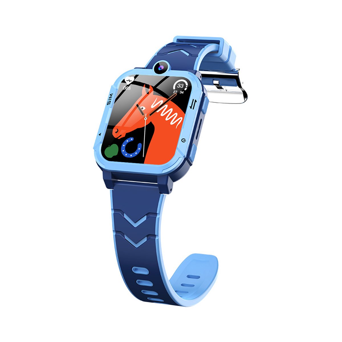 Eine Kinder-Smartwatch mit einem Pferd auf dem Bildschirm ist zu sehen.