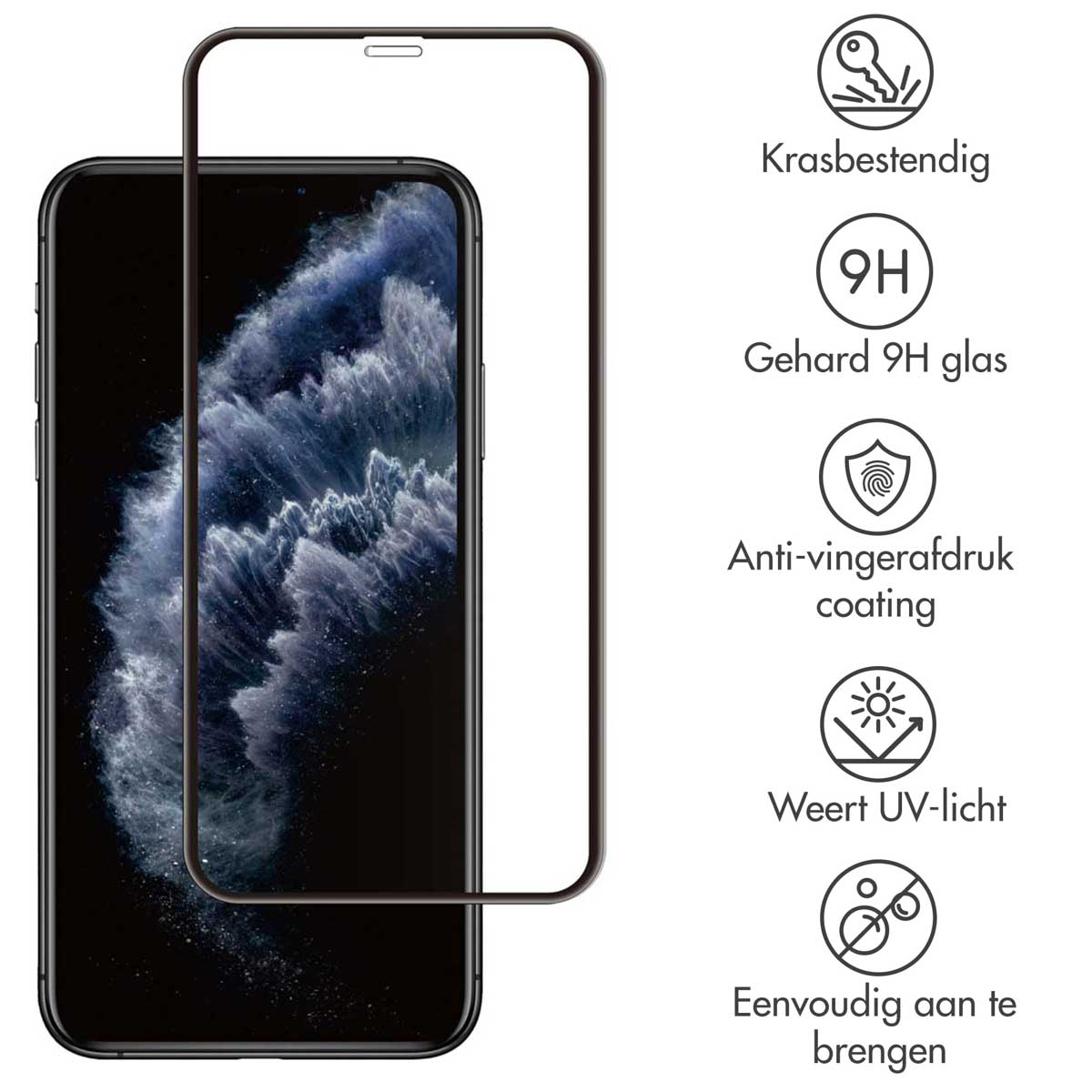 Un téléphone avec un protecteur d'écran. Le protecteur est sur l'écran du téléphone.