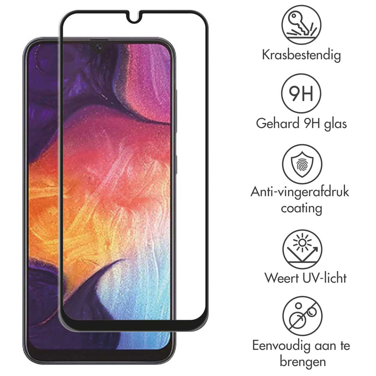 Un téléphone avec un protecteur d'écran. Les icônes sur l'écran sont une clé, un bouclier, le soleil et un téléphone.