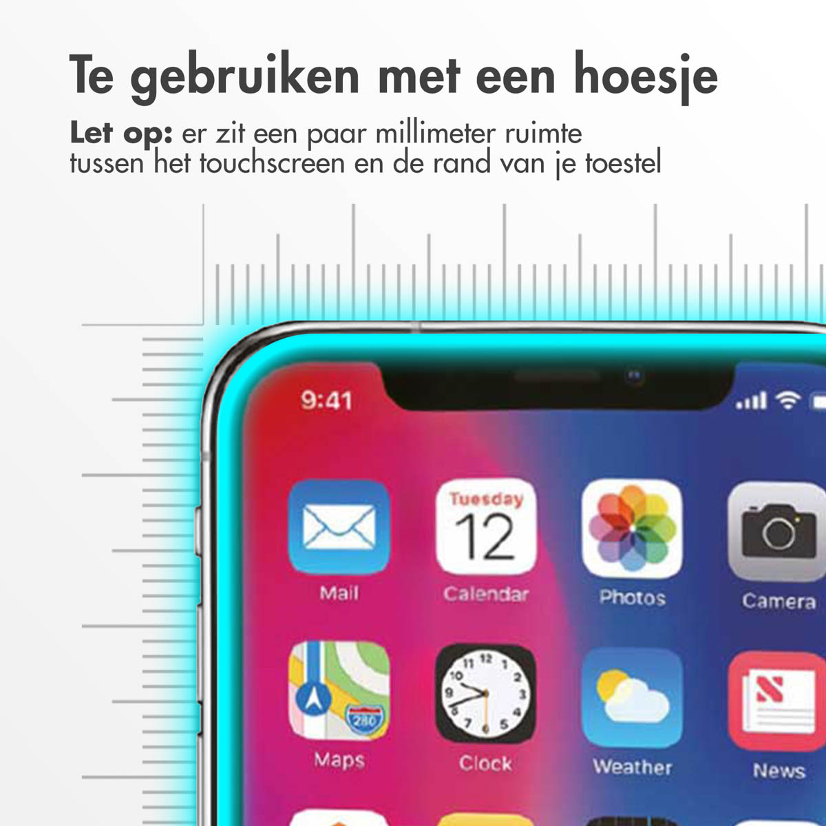 A close-up shot of a phone screen displaying app icons and a notification, surrounded by a light blue border.