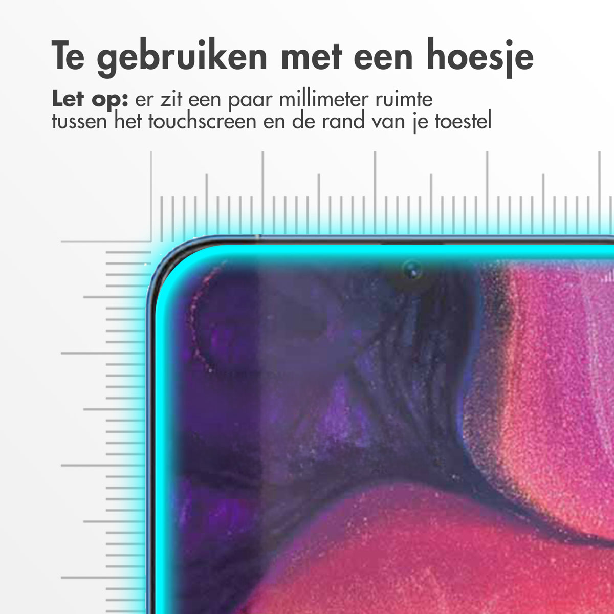 Gros plan d'un téléphone avec un protecteur d'écran. Le texte indique un petit espace.