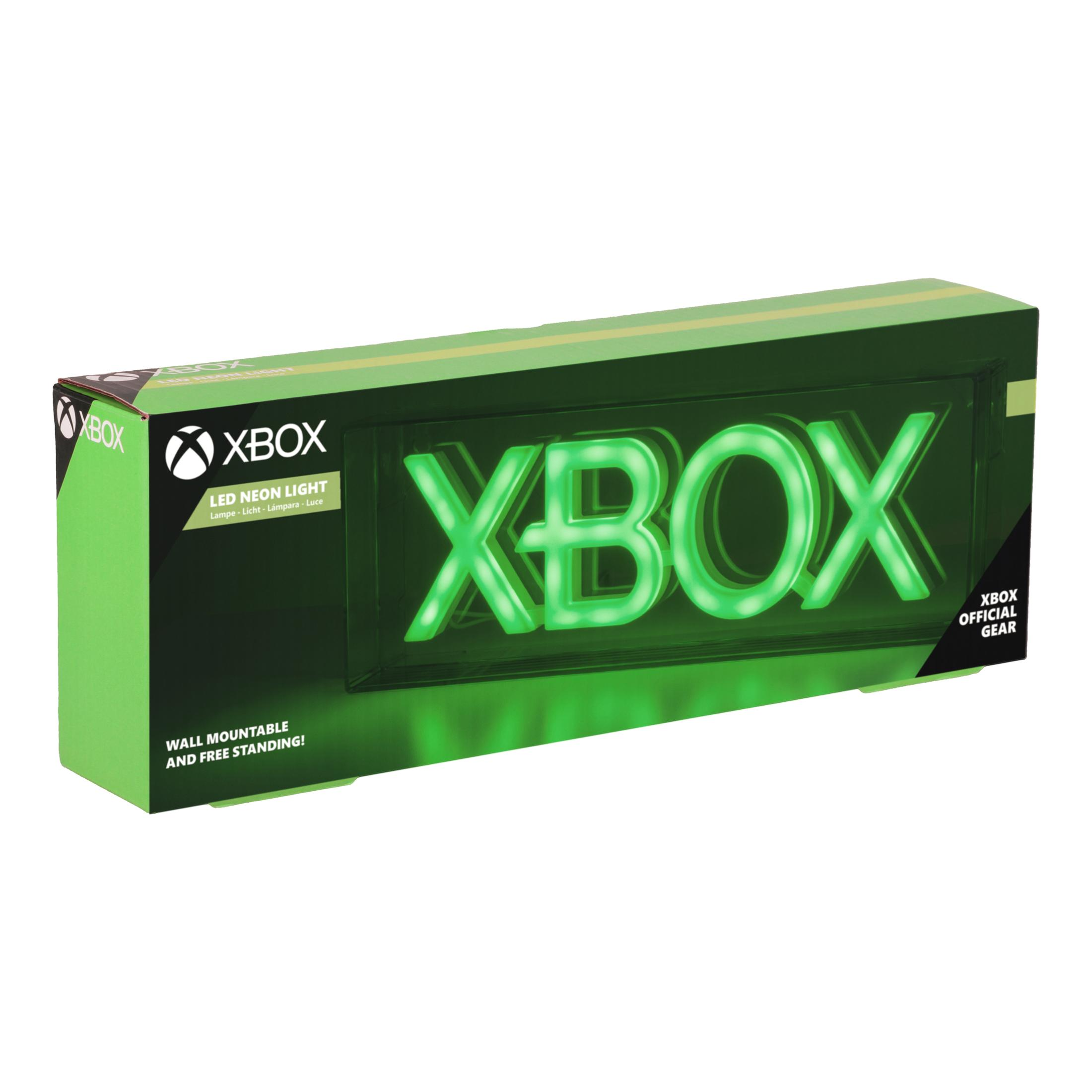 Neonowe pudełko Xbox z napisem XBOX w kolorze zielonym. Zielone pudełko z logo Xbox.