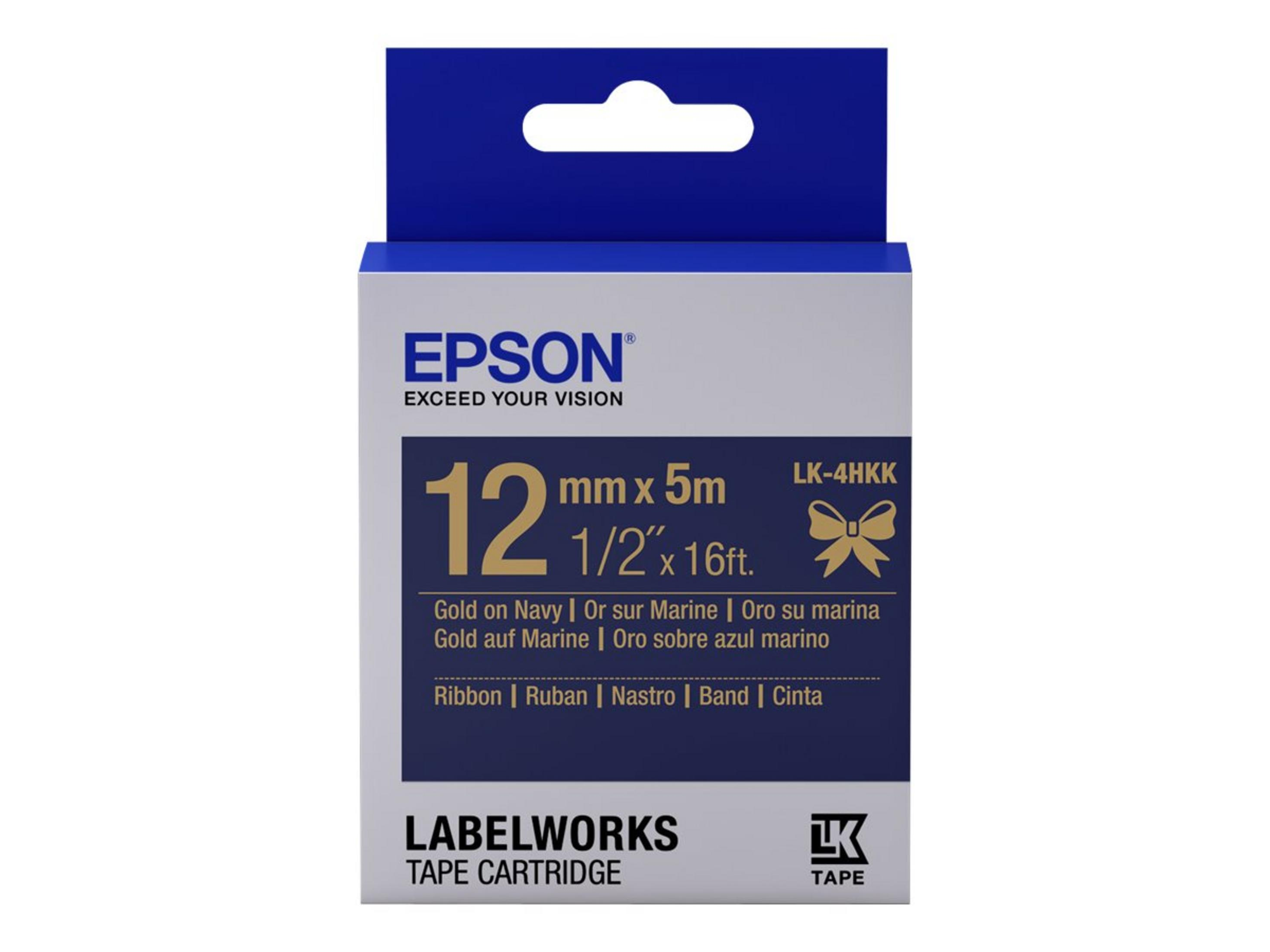 Epson-Bandkassette. Blau und weiß. Text und Grafiken vorhanden.